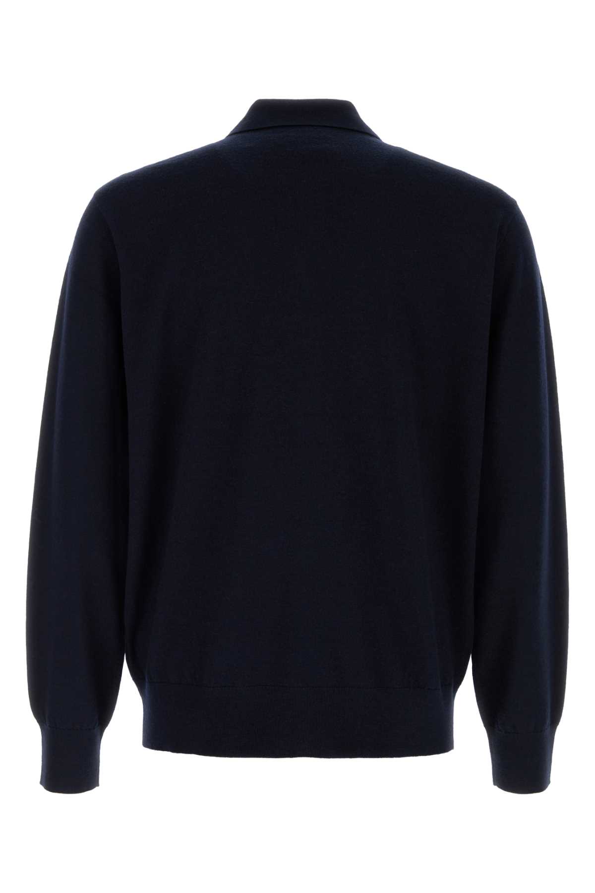 Shop Dries Van Noten Midnight Blue Wool Muano Polo Shirt In Navy