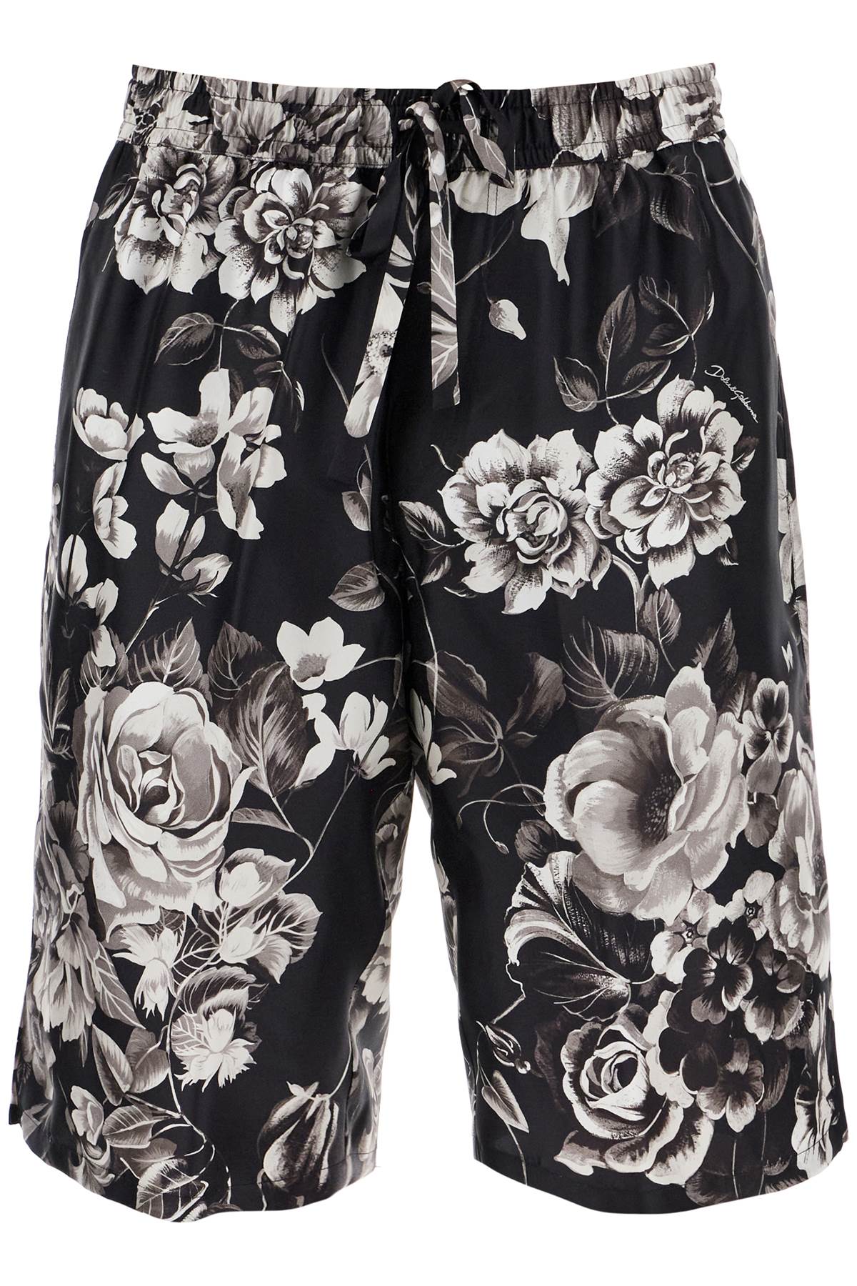 Shop Dolce & Gabbana Silk Floral Print Bermuda Shorts Set In Grey