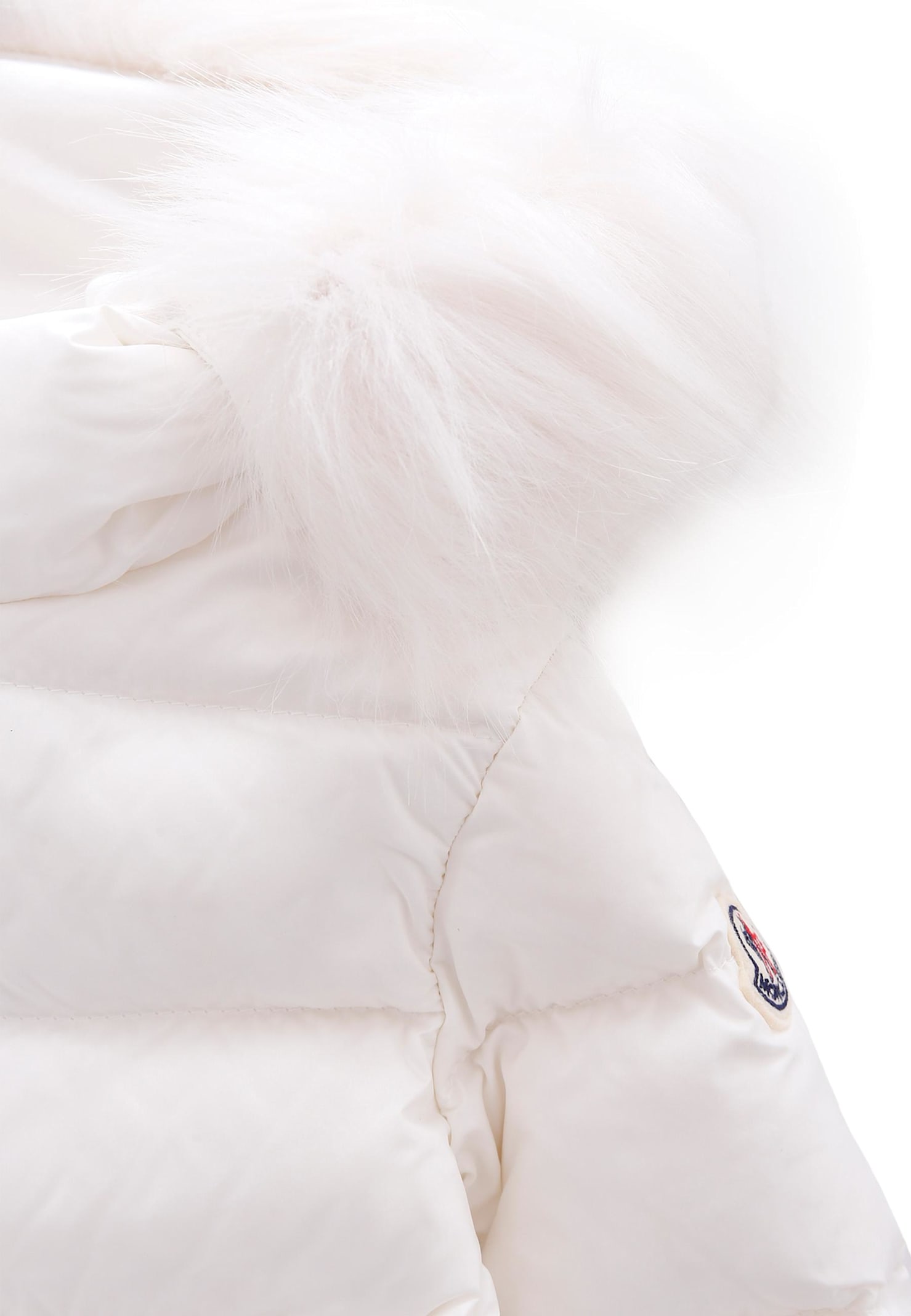 Moncler White Obie Down Jacket For Baby Girl With Logo In White