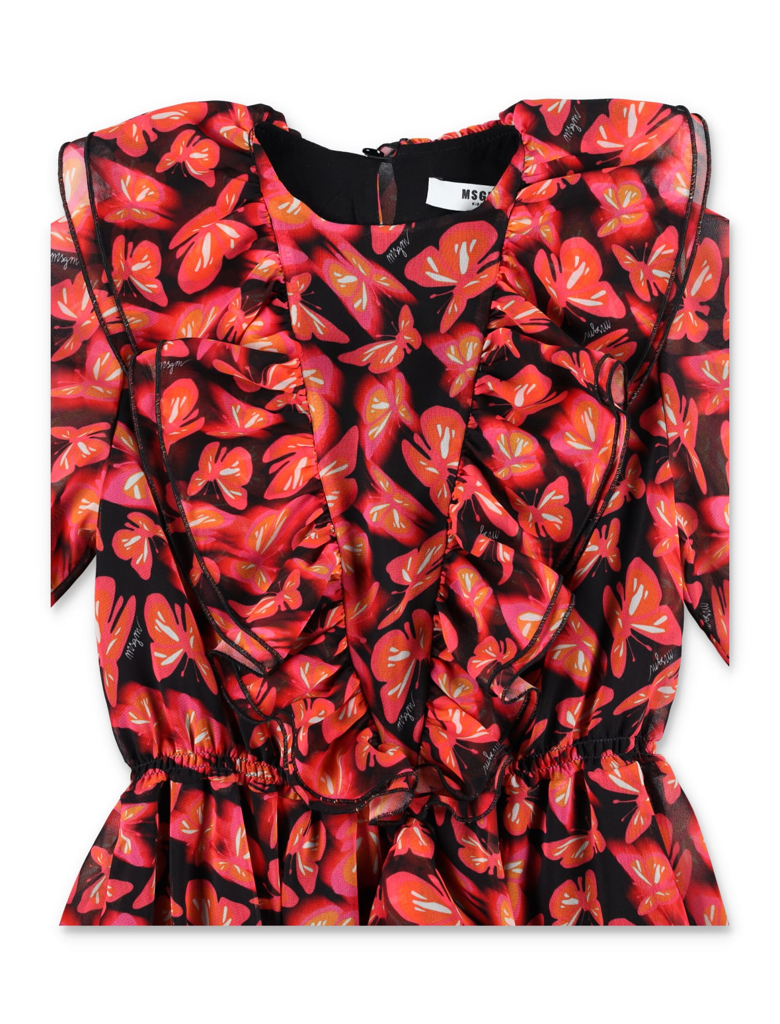 Shop Msgm Dress Butterfly In Fucsia