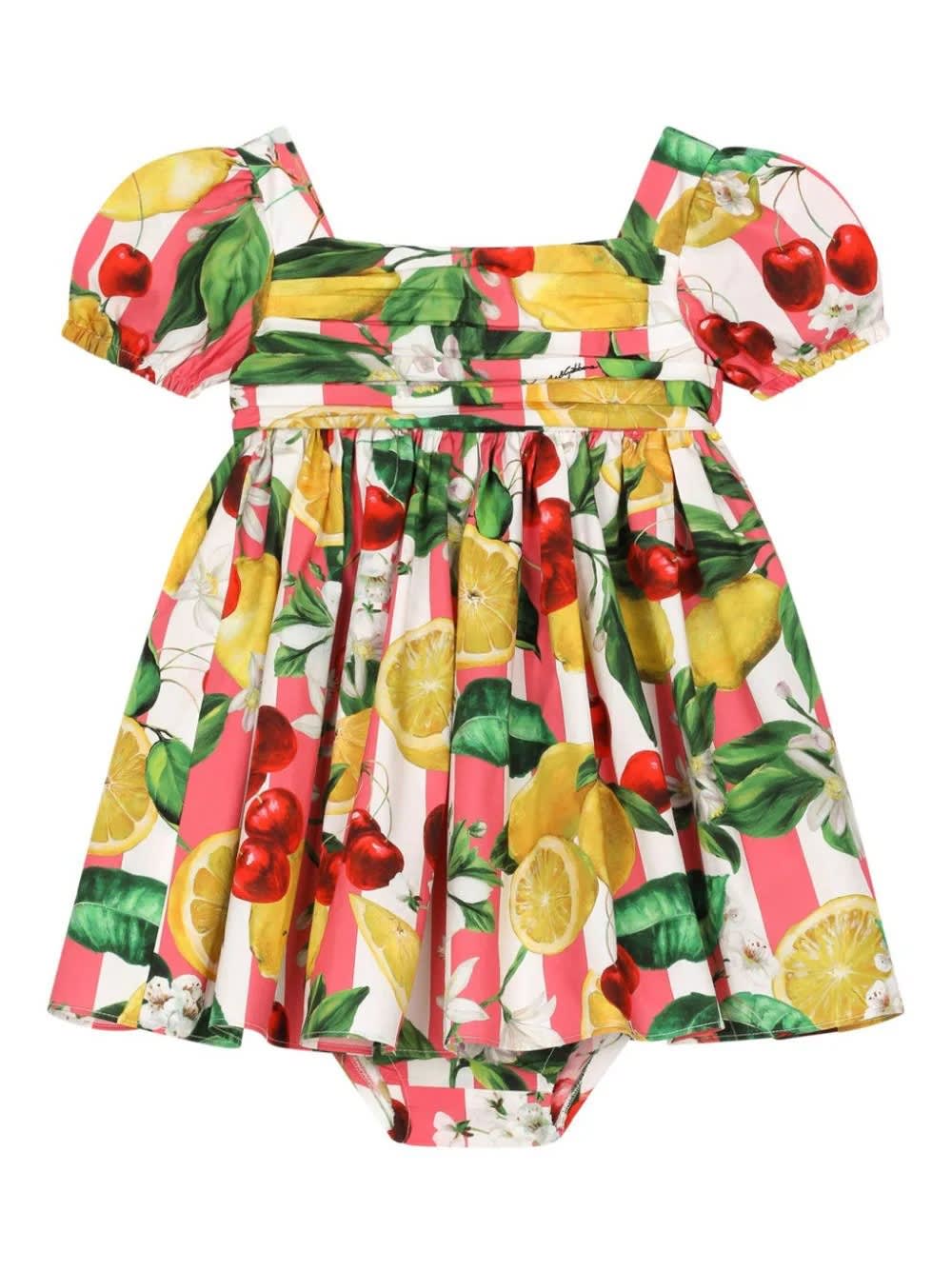 Dolce & Gabbana Babies' Poplin Dress With Lemon And Cherry Print In Multicolour
