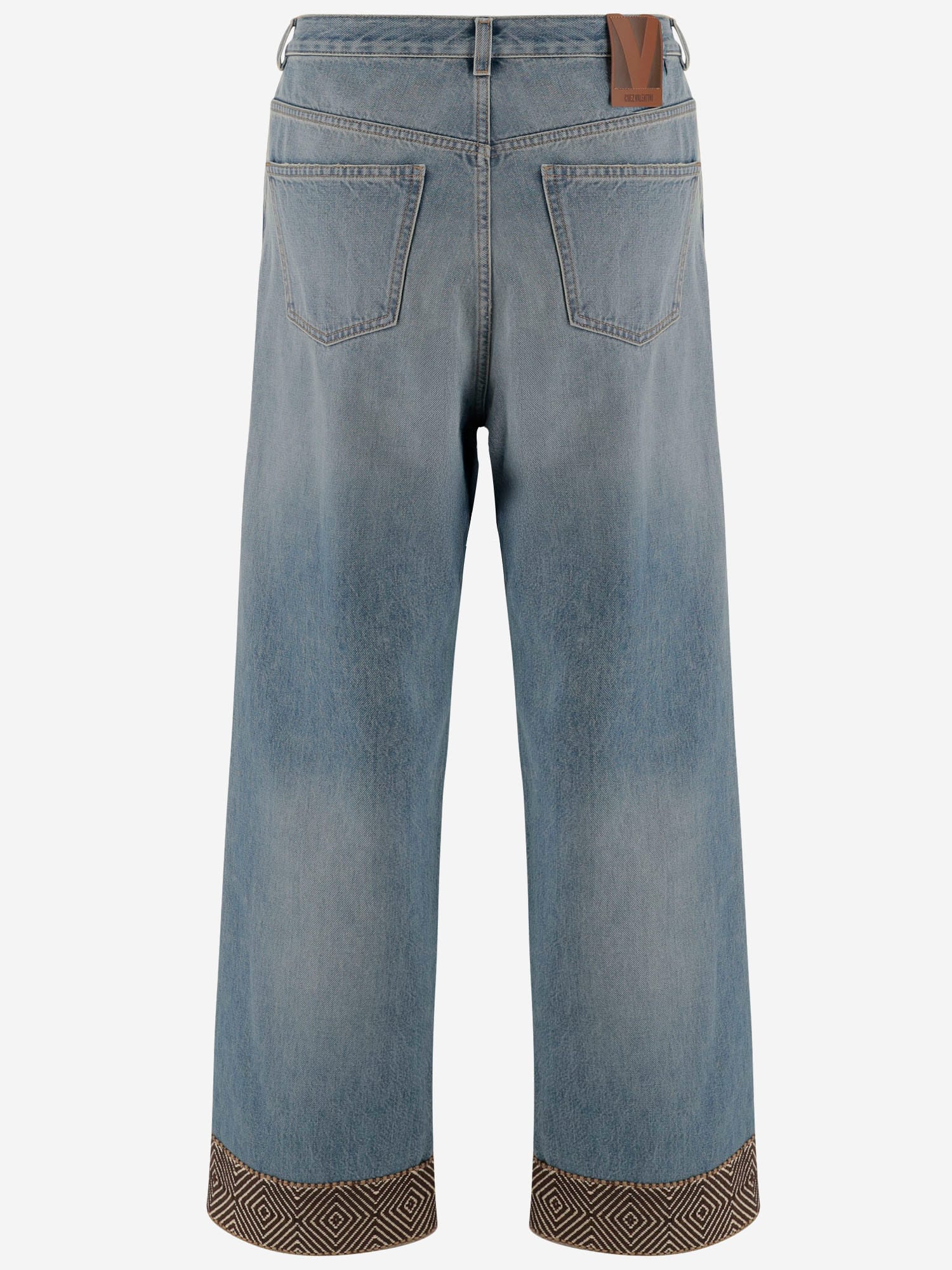 Valentino Cotton Denim Pants With Jacquard Bottoms In Mediumbluedenim