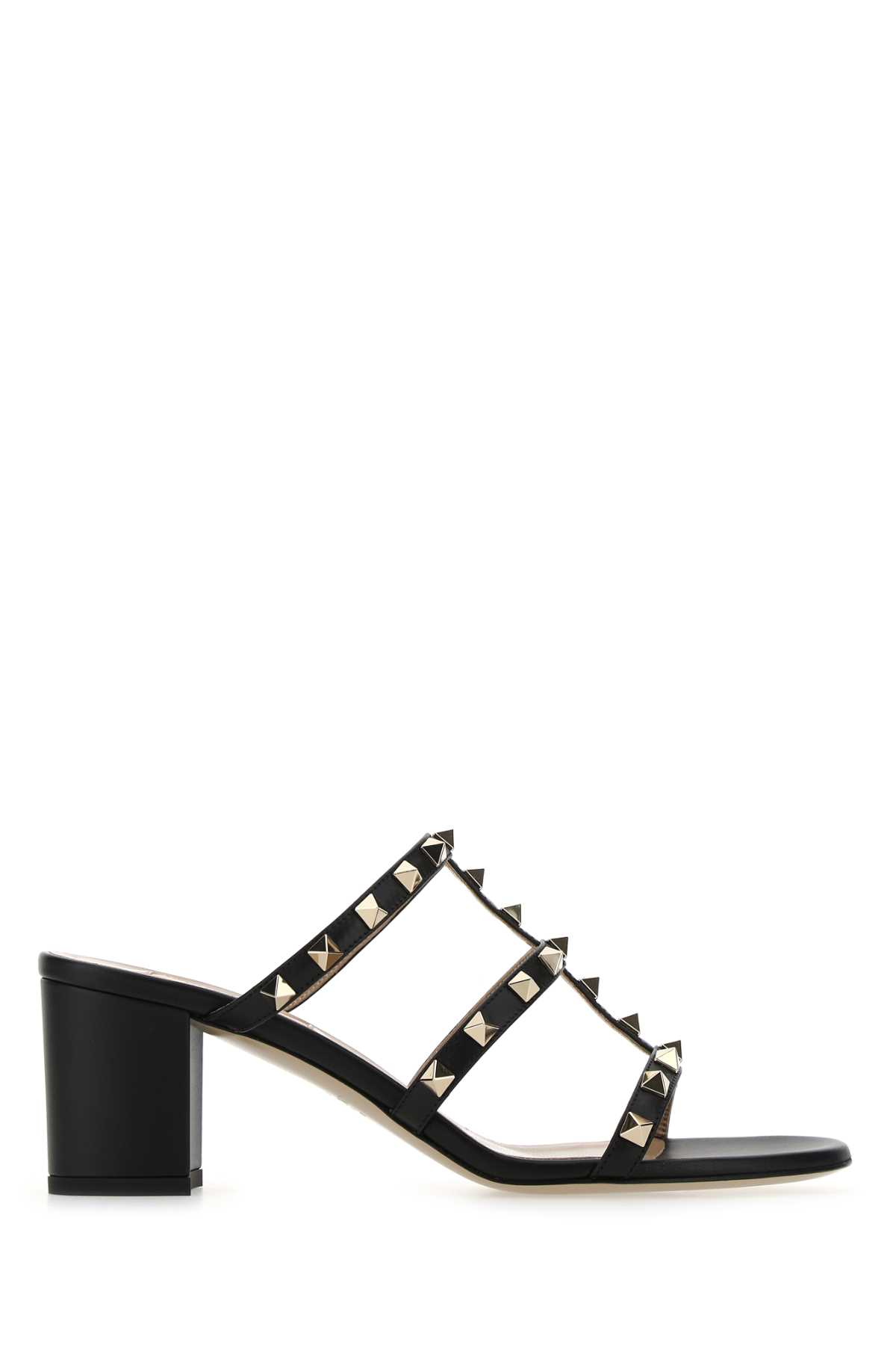 Shop Valentino Black Leather Rockstud Mules In Nero