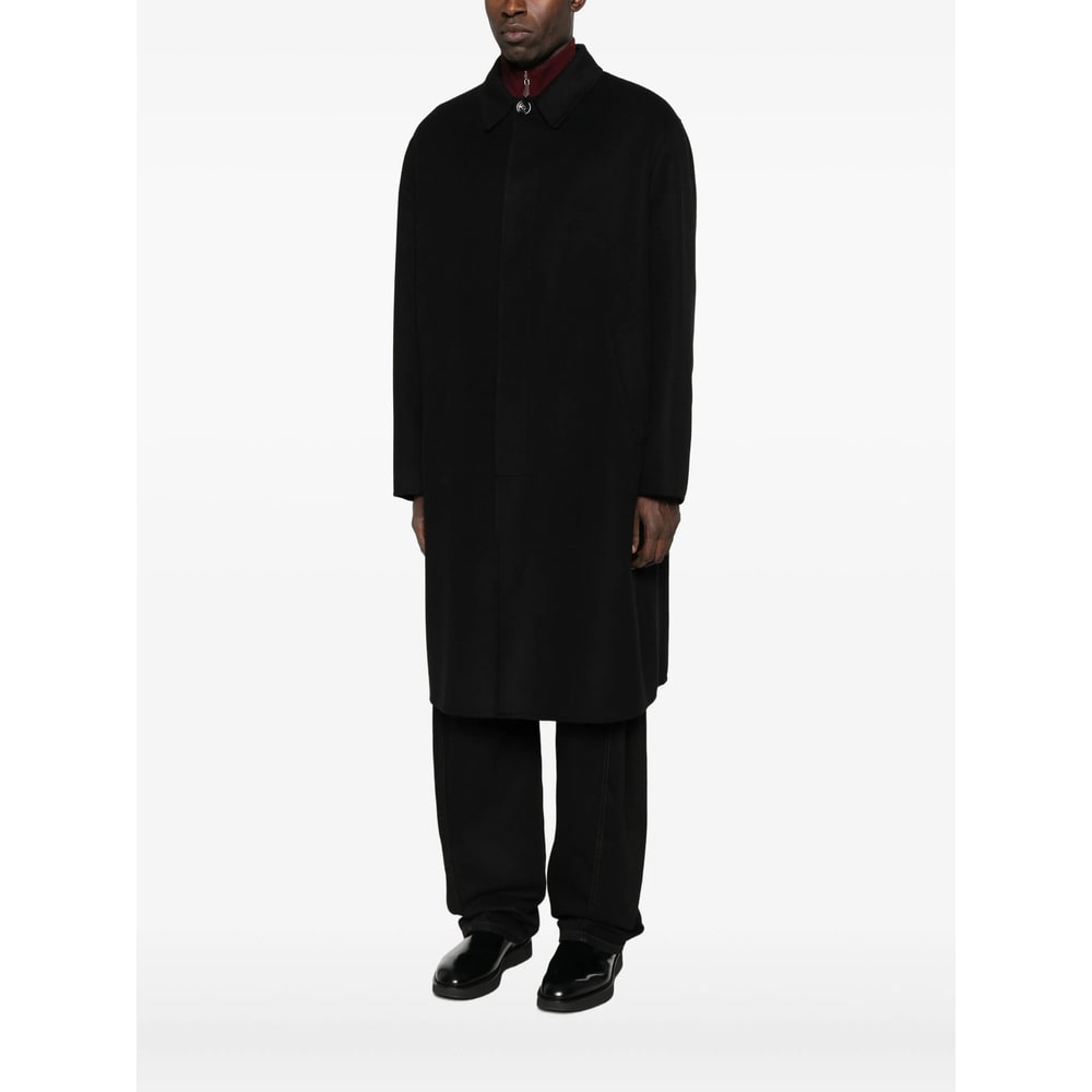Lardini Collared Wool Coat Featuring Side Pockets In Black