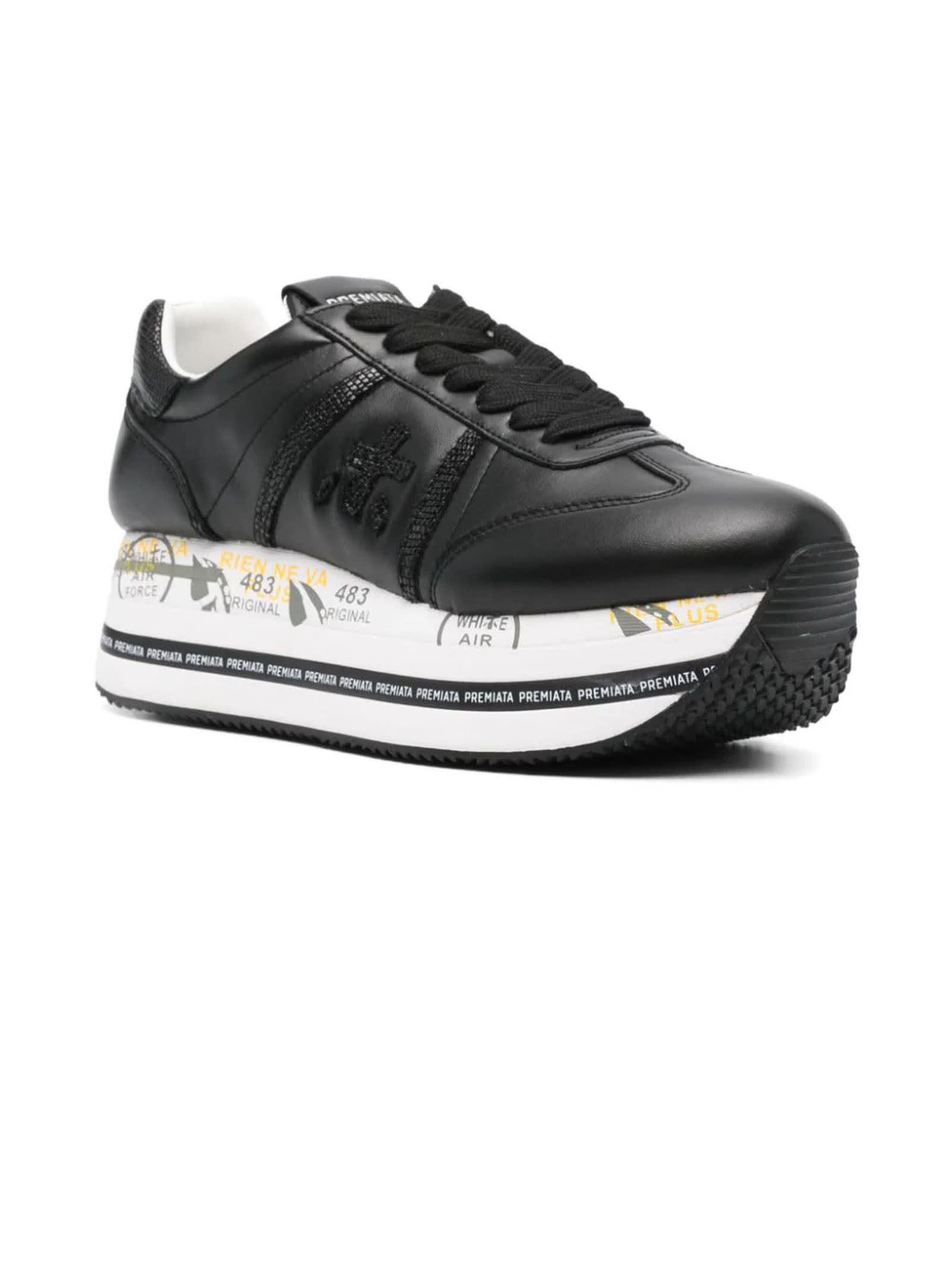 Premiata Low Top Sneakers With Contrast Platform Sole In Black