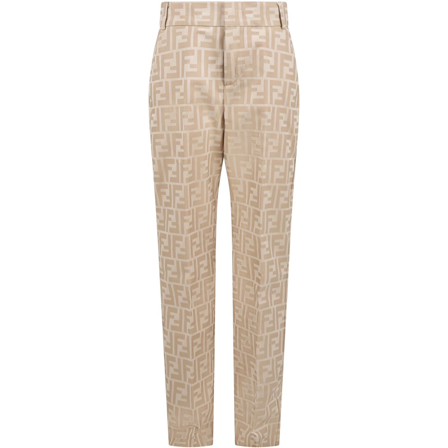 Fendi Beige Trousers For Boy With Ff