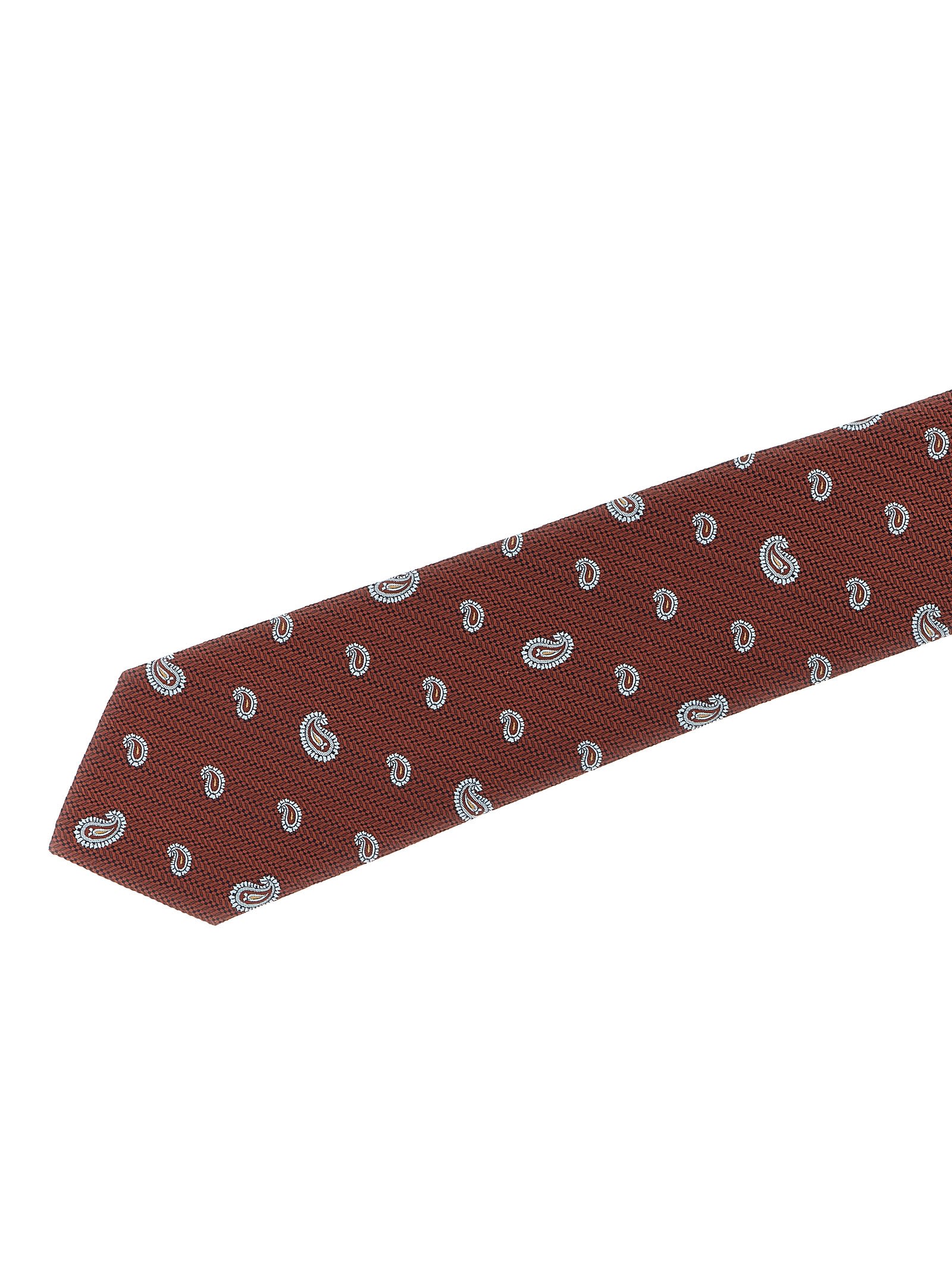 Brioni Slim Paisley Jacquard Tie In Textured Fabric In Brown