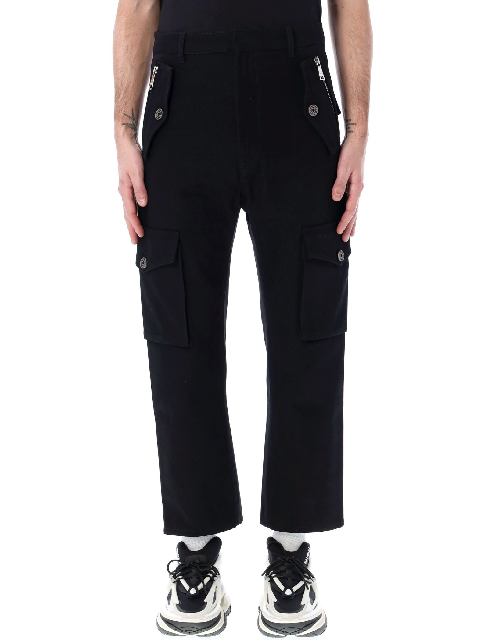 Shop Balmain Tapered Cargo Pants In Black