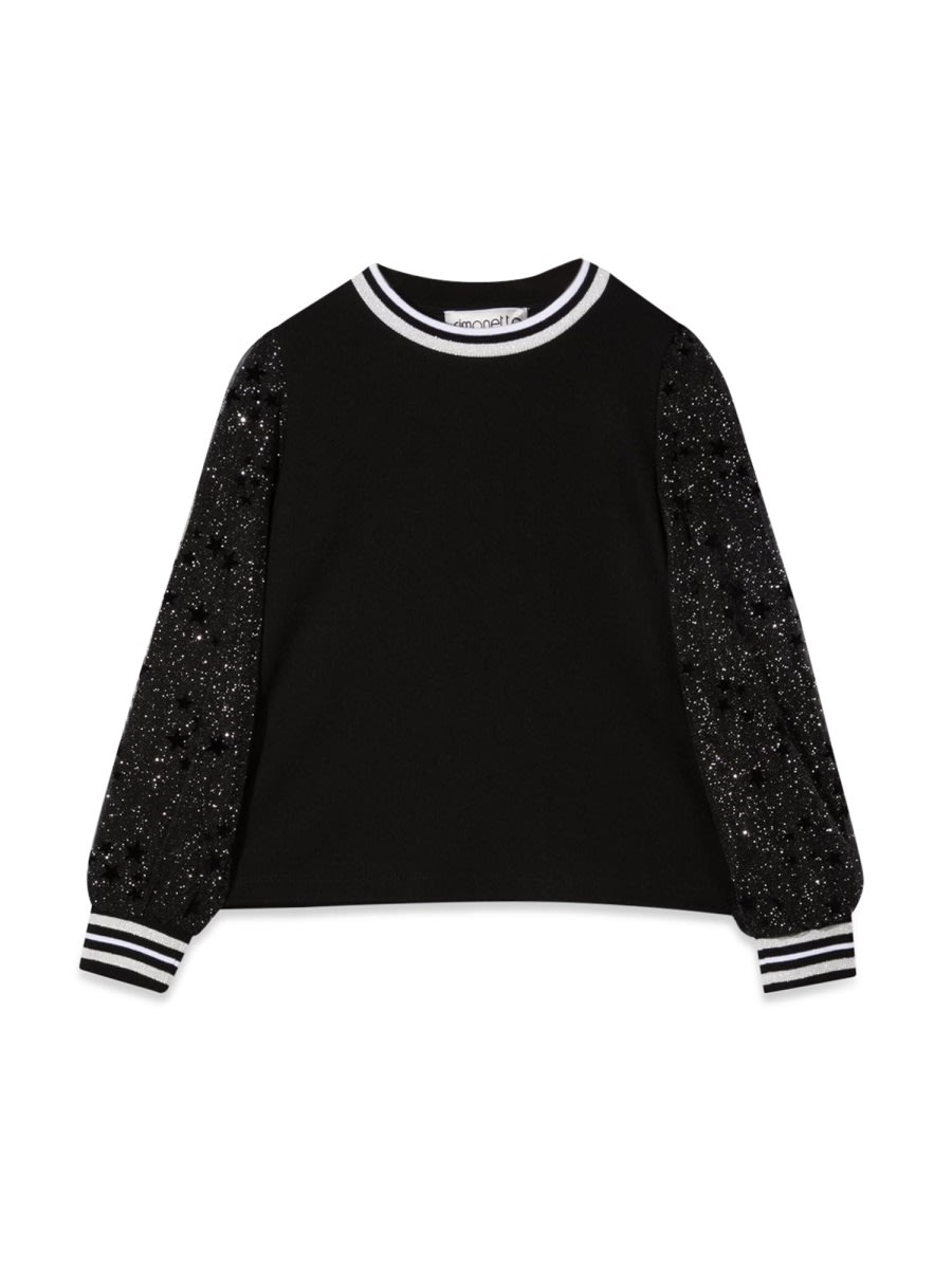 Simonetta Kids' Maglia Con Maniche In Tulle In Black