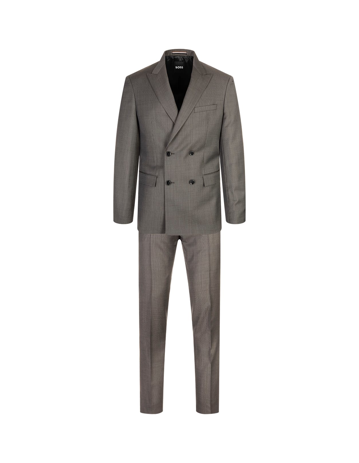 Slim Fit Double-breasted Suit In Grey Wool With Micro-motif