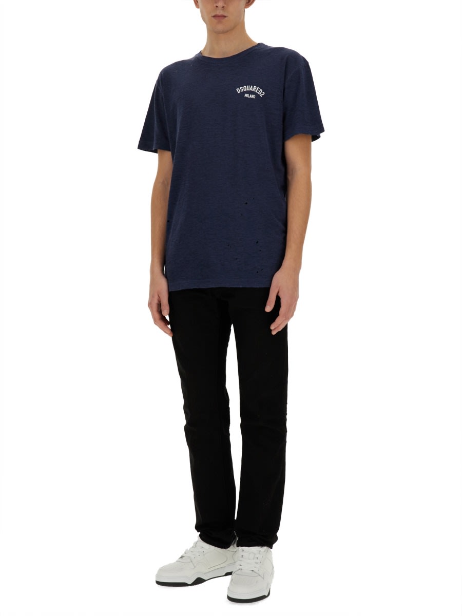 Shop Dsquared2 T-shirt With Logo In Navy Blue