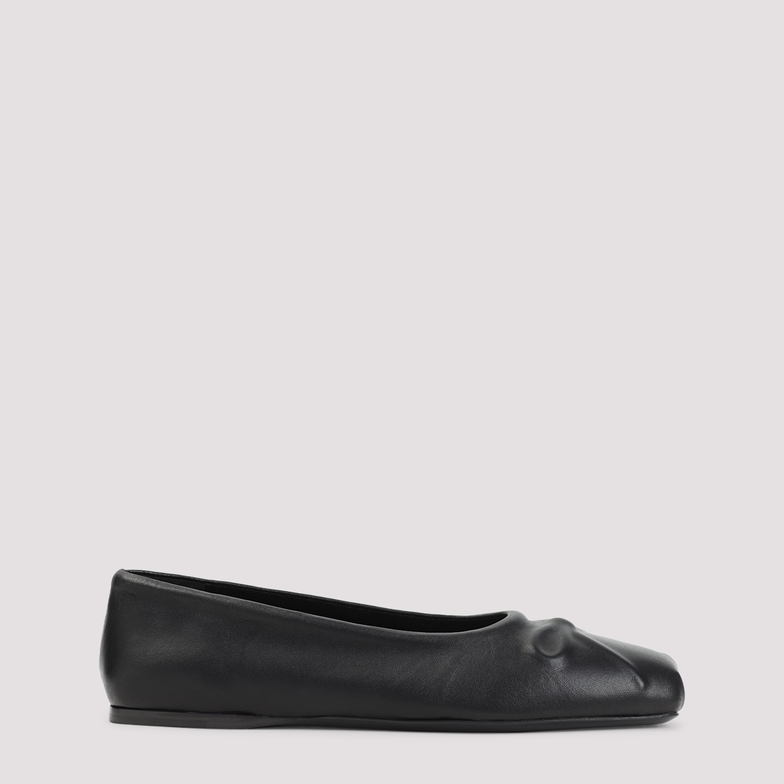 Marni Refined Black Leather Flats With Gathered Detail In Black