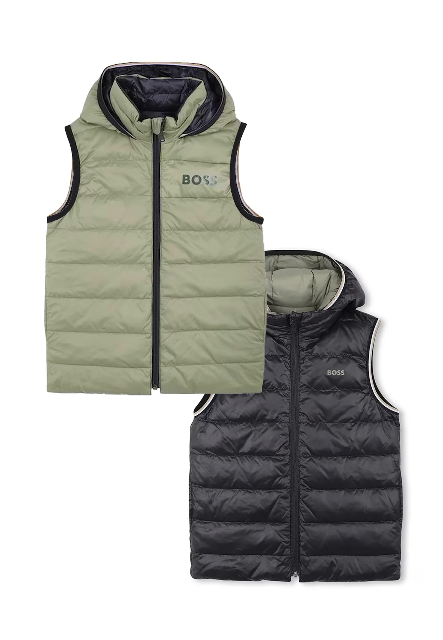 Hugo Boss Reversible Green Vest For Boy With Logo In Multi