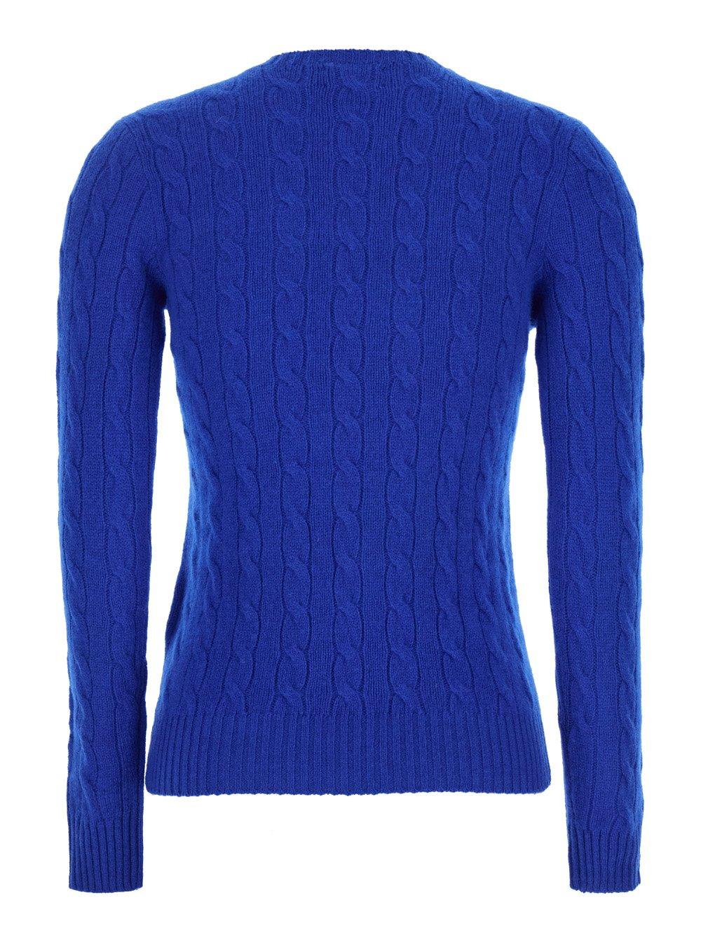 Shop Ralph Lauren Pony Embroidered Cable-knit Jumper In Blue