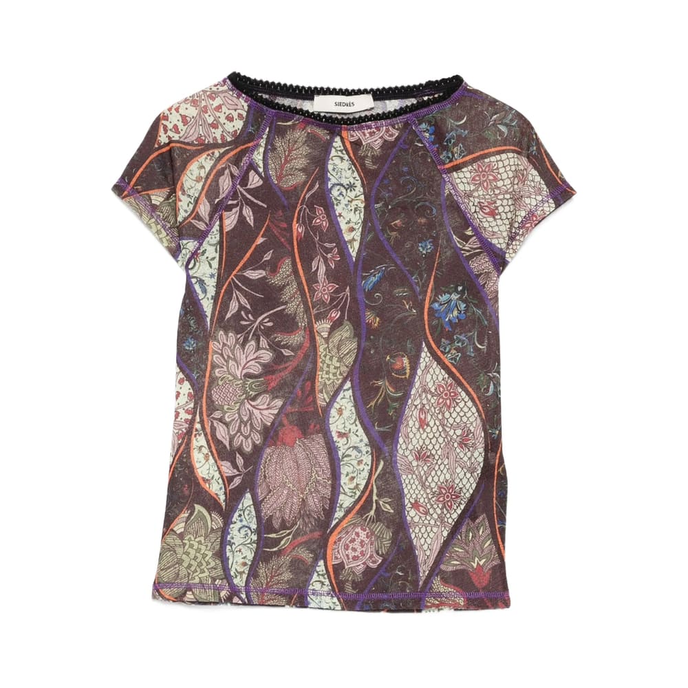 Siedres Floral-pattern Mesh Top In Purple