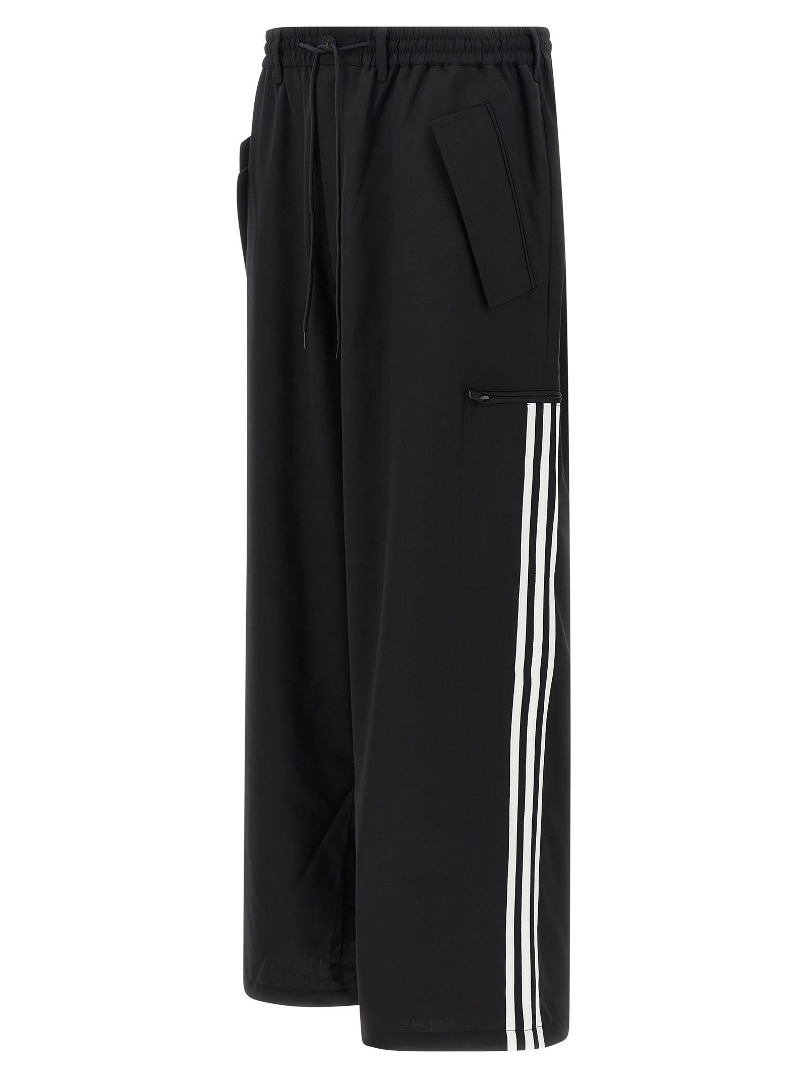 Y-3 Adidas Black Baggy Pants With Side Bands In Black