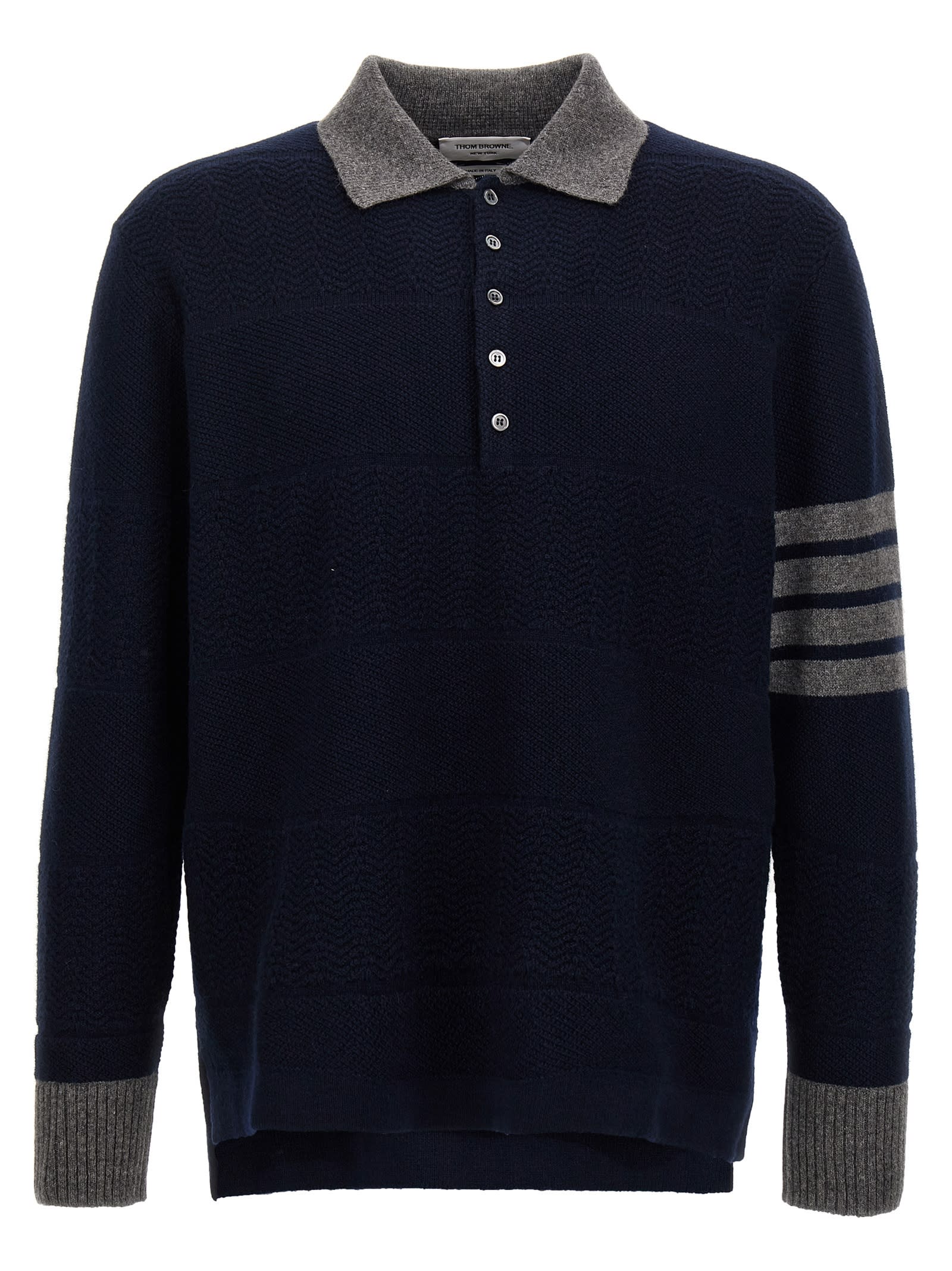 Shop Thom Browne Textured Rugby Stripe Sweater In Blue