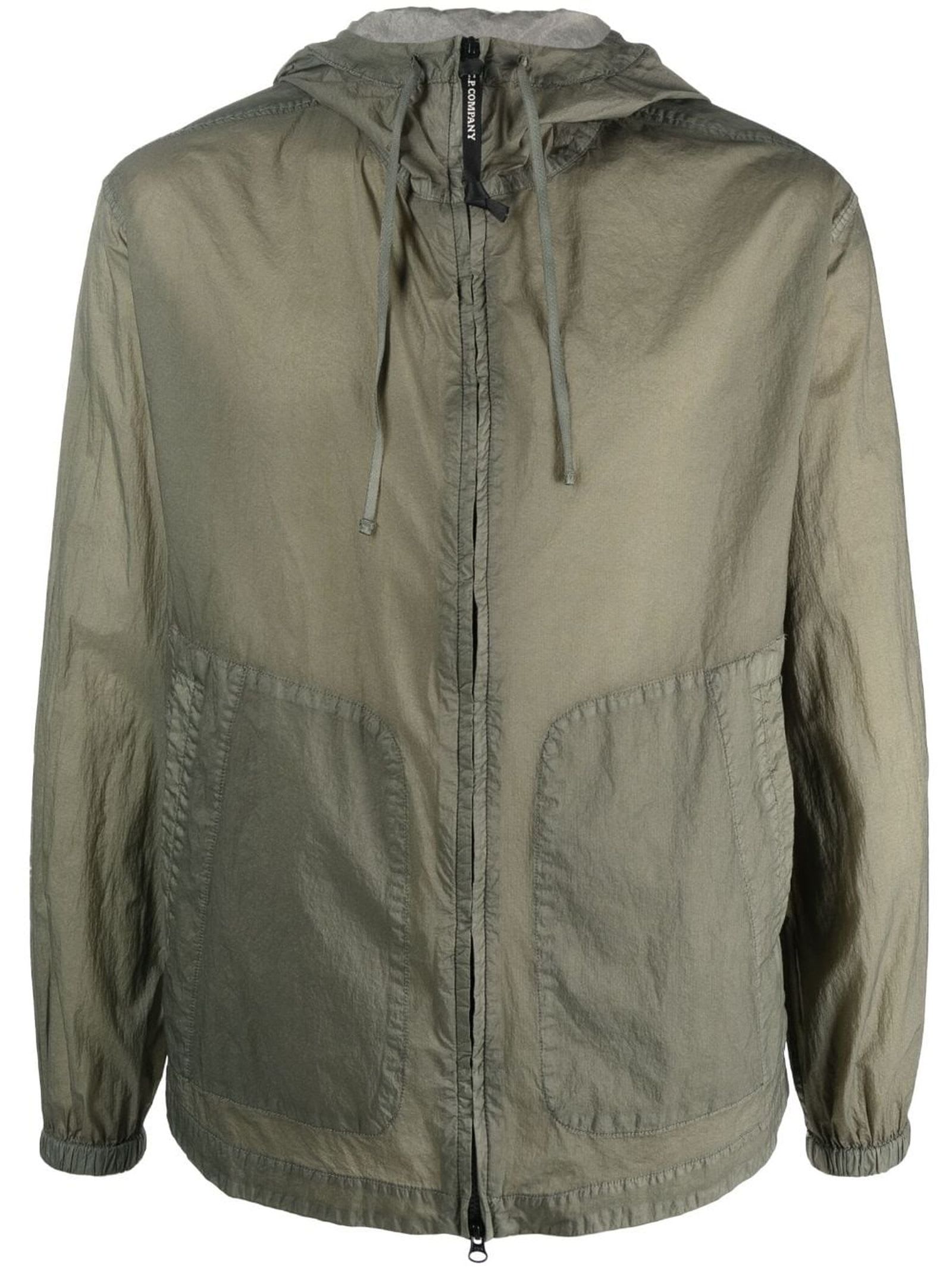 C.p. Company Light Microweave Laminated Hooded Overshirt In Verde