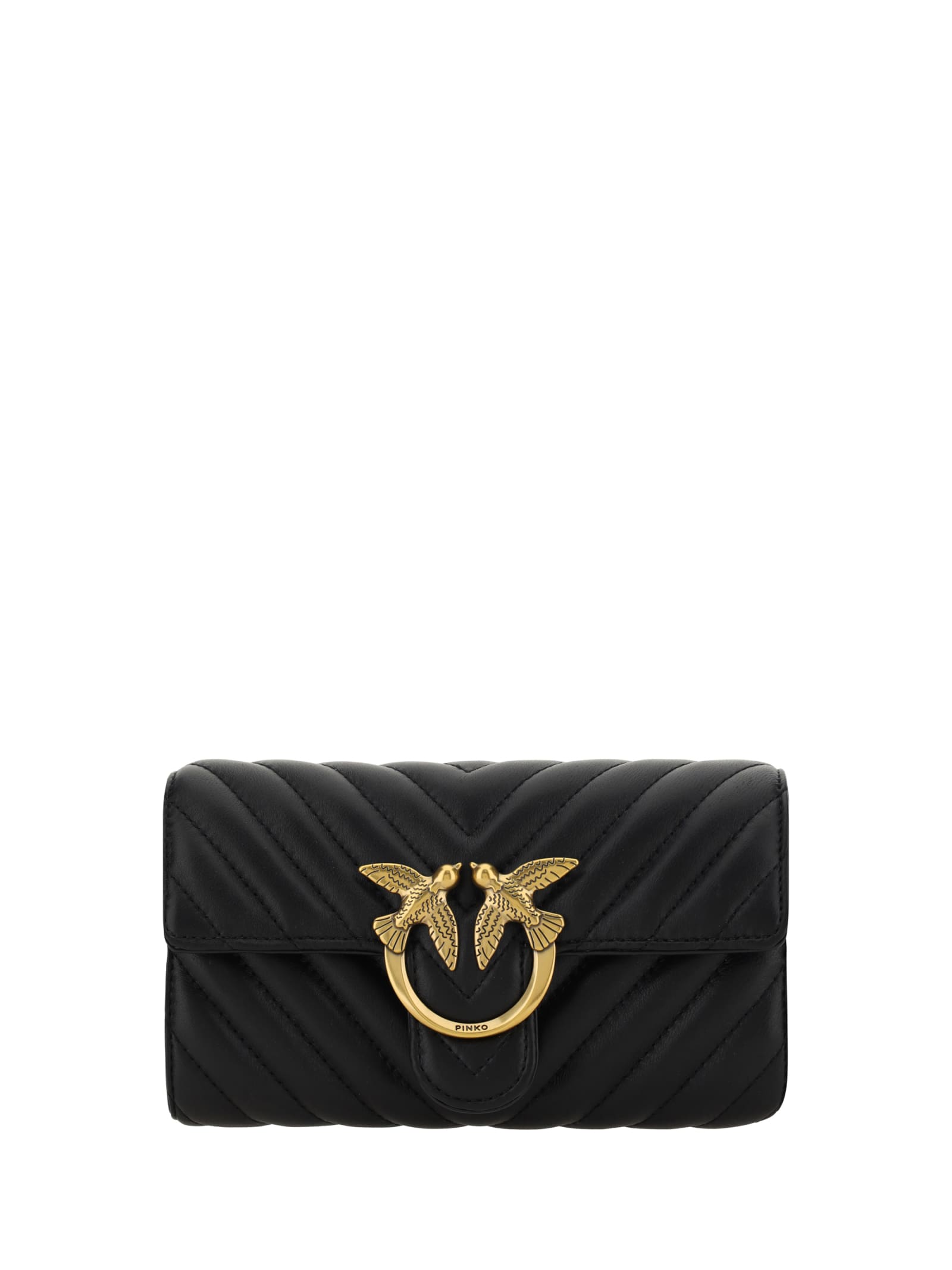 Shop Pinko Love One Shoulder Wallet In Nero-antique Gold