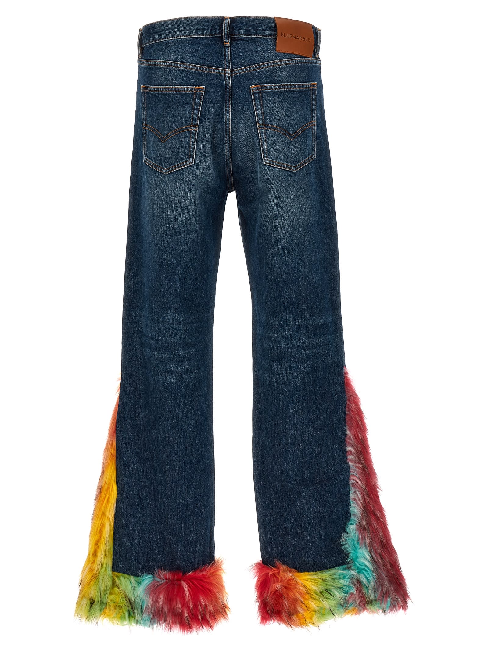 Shop Bluemarble Multicolor Faux Fur Insert Jeans In Blue