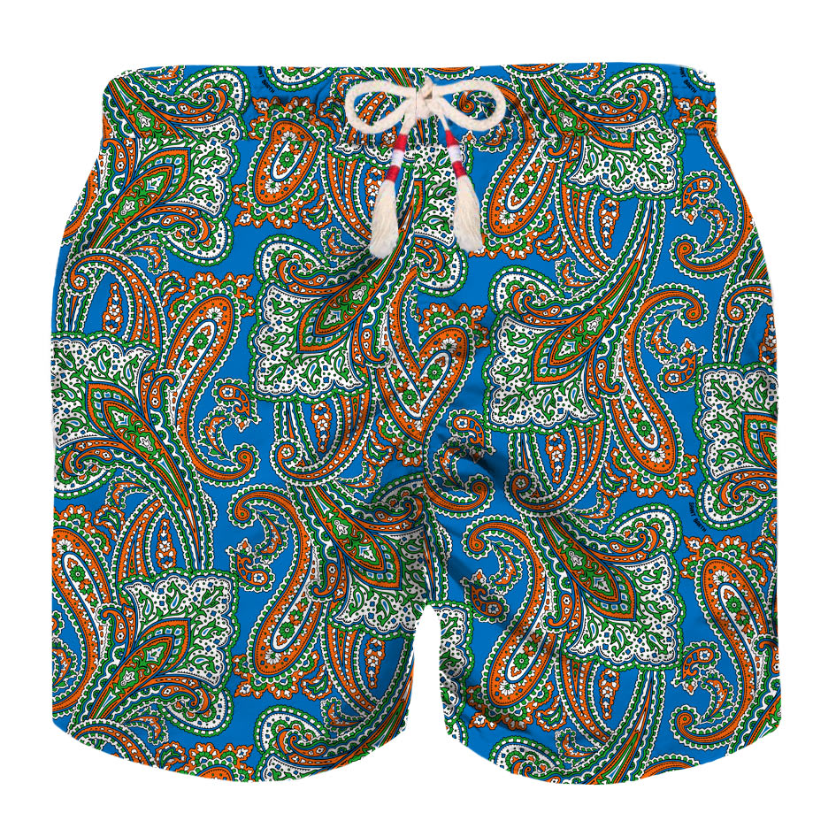 Mc2 Saint Barth Kids' Boy Swim Shorts With Paisley Print In Blue