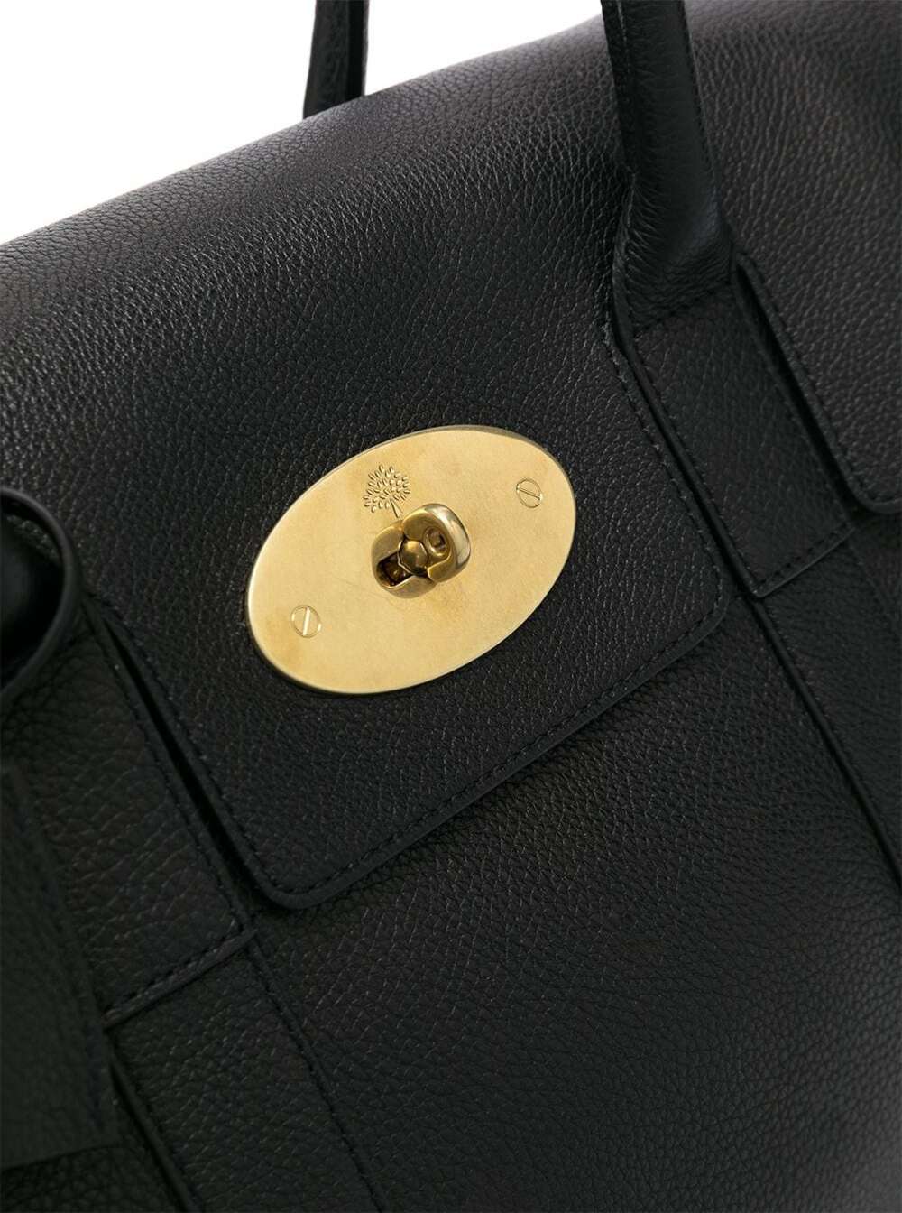 Shop Mulberry Bayswater Black Handbag With Twist-lock Fastening In Grainy Leather Woman