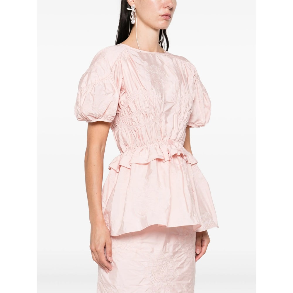 Cecilie Bahnsen Puff-sleeve Ruffled Top In Pink