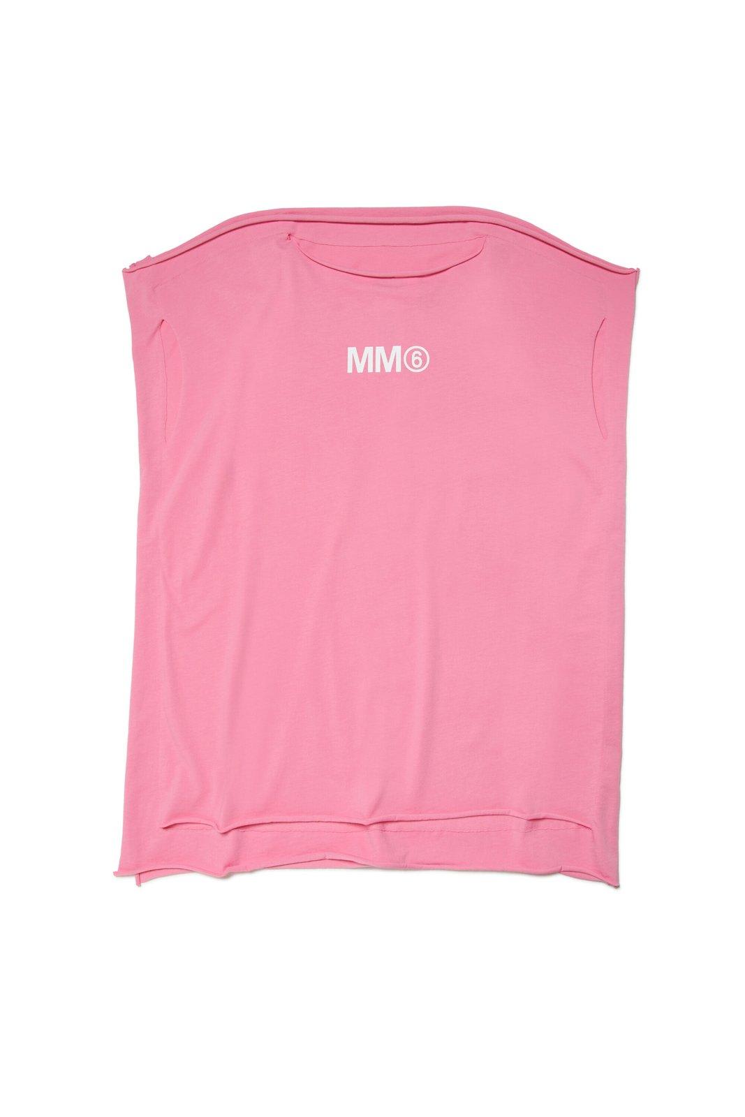 Mm6 Maison Margiela Kids' Logo Printed Rolled Trim Tank Top In Pink