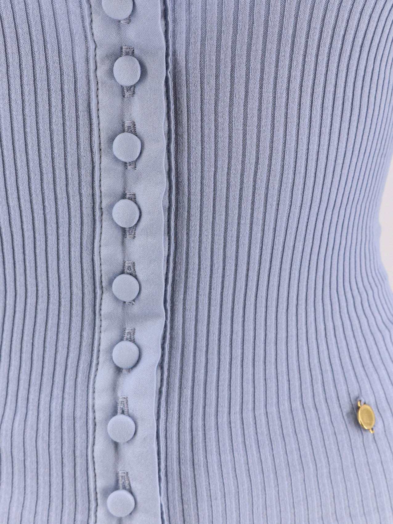 Chloé Ribbed Cotton Shirt With Lace Insert In Blue