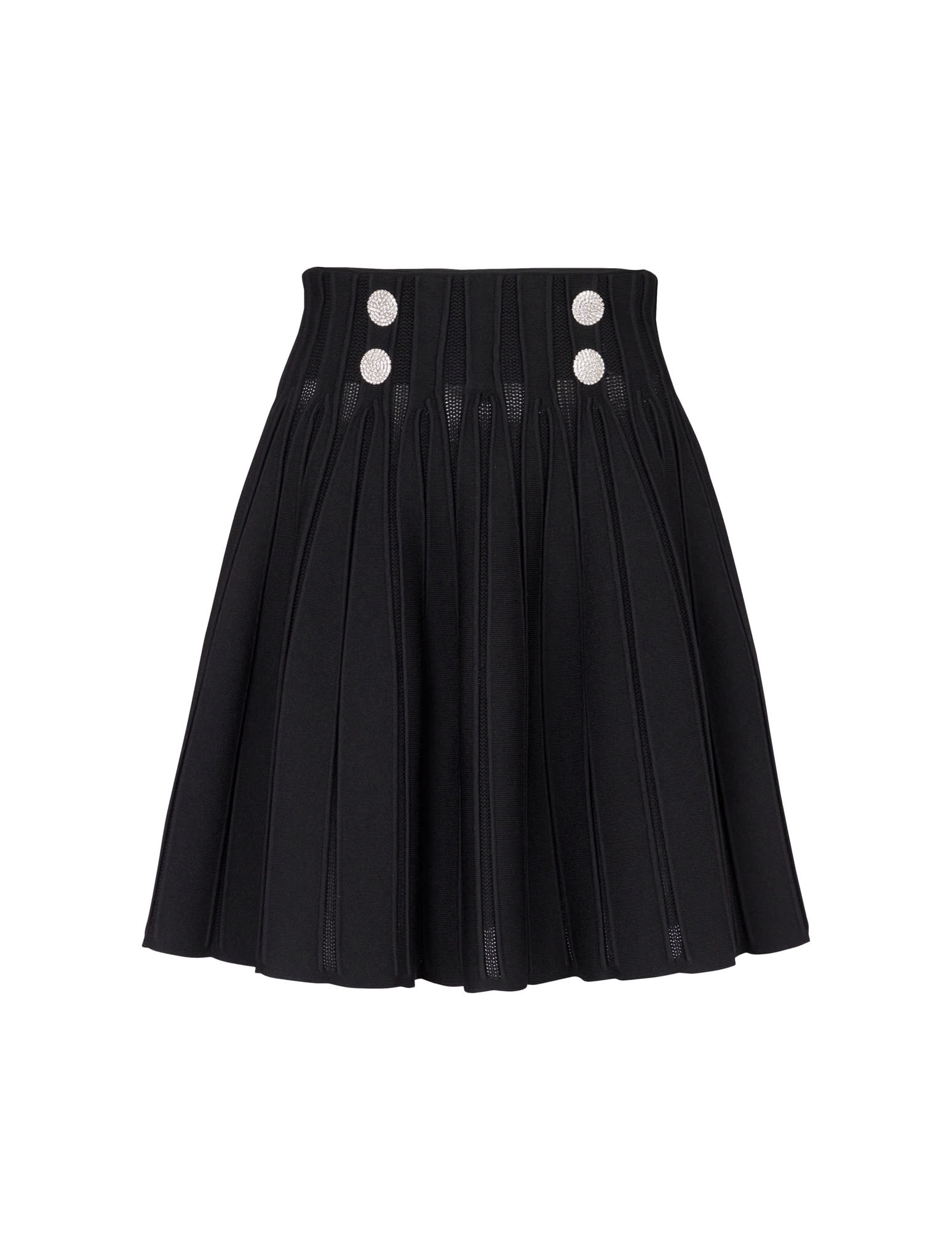 BALMAIN HW RIBBED KNIT SHORT FLARE SKIRT