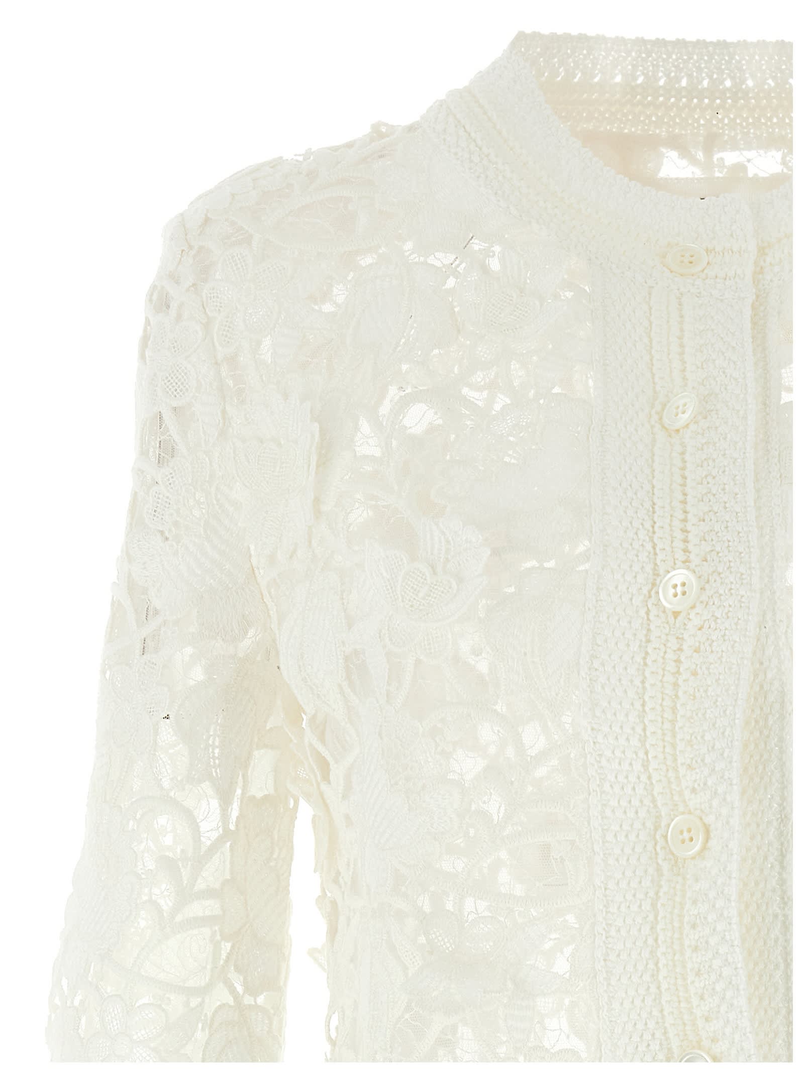 Ermanno Scervino White Macram Tulle Cardigan In White