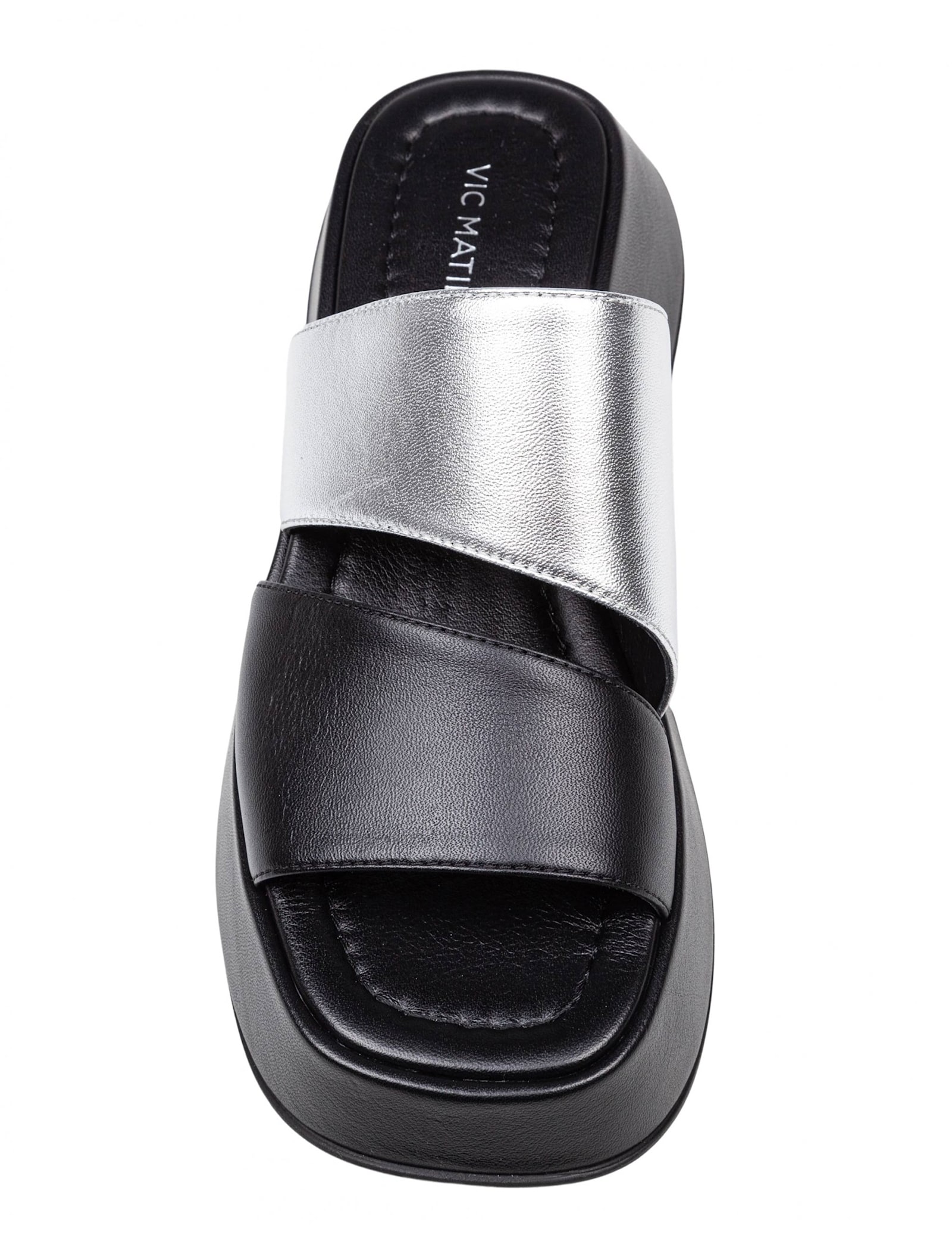 Vic Matie Mini Yoko Sandal In Black And Silver Leather In Sand