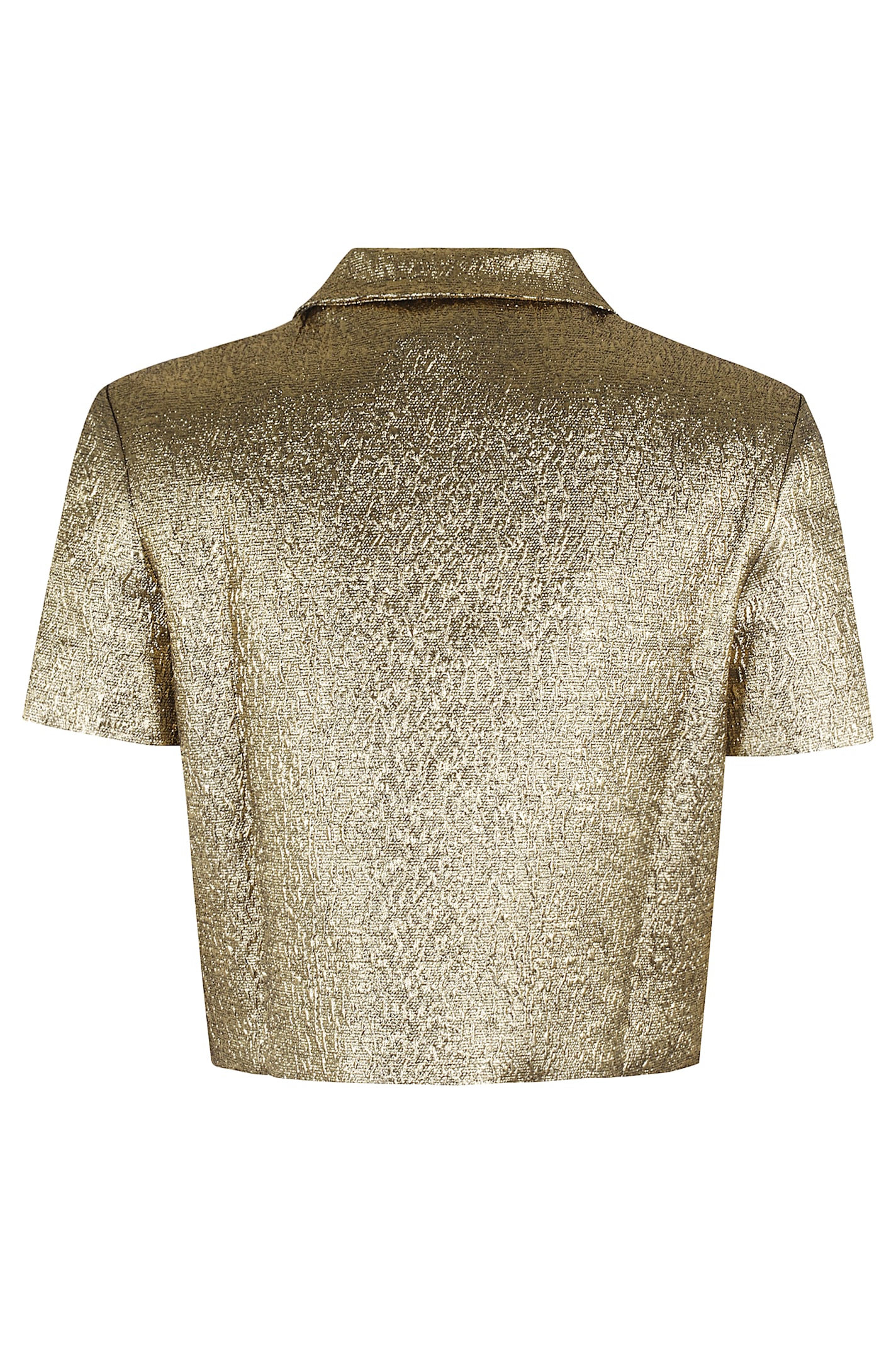 Self-portrait Cropped Gold Metallic Jacquard Top In Gold