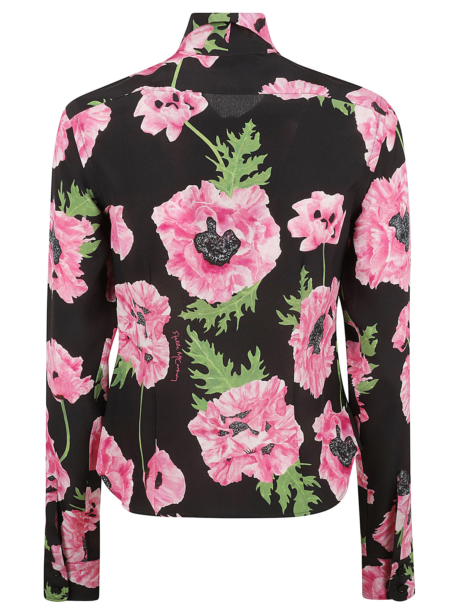 Stella Mccartney Fitted Silk Blouse With Poppy Print In Pink/black