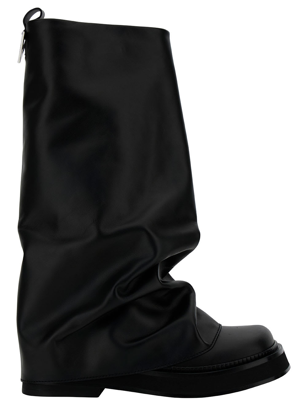 Shop Attico Robin Black Multilayer Combat Boots With One Block Sole In Leather Woman