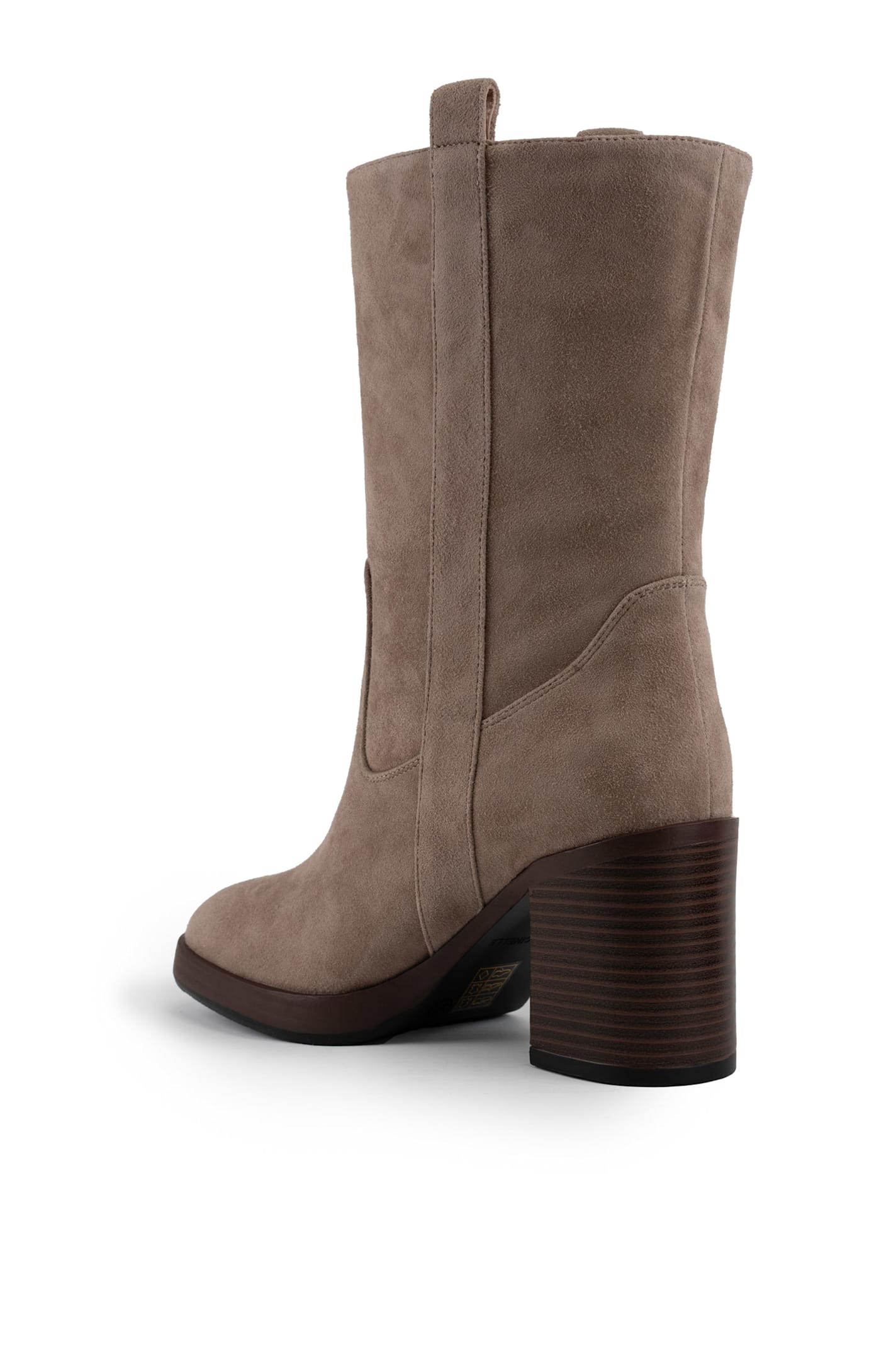 Shop Coccinelle Medium Suede Boot In Warm Taupe