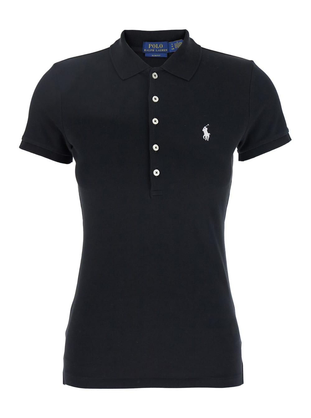 julie Black Polo Shirt With Classic Collar And Pony Embroidery On The Front In Cotton Stretch Woman