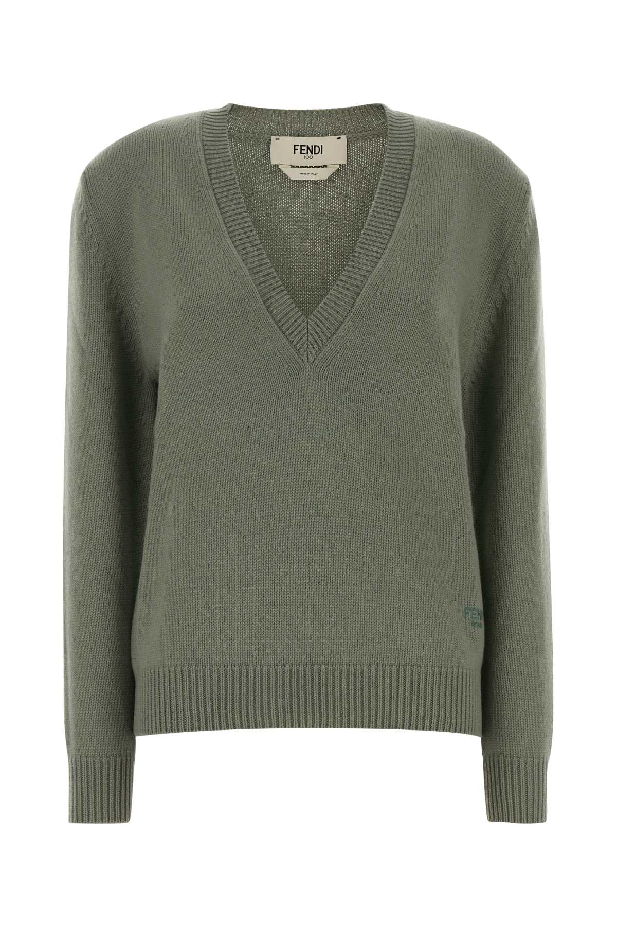 Fendi Cashmere Sweater With V-neck And Long Sleeves In Green