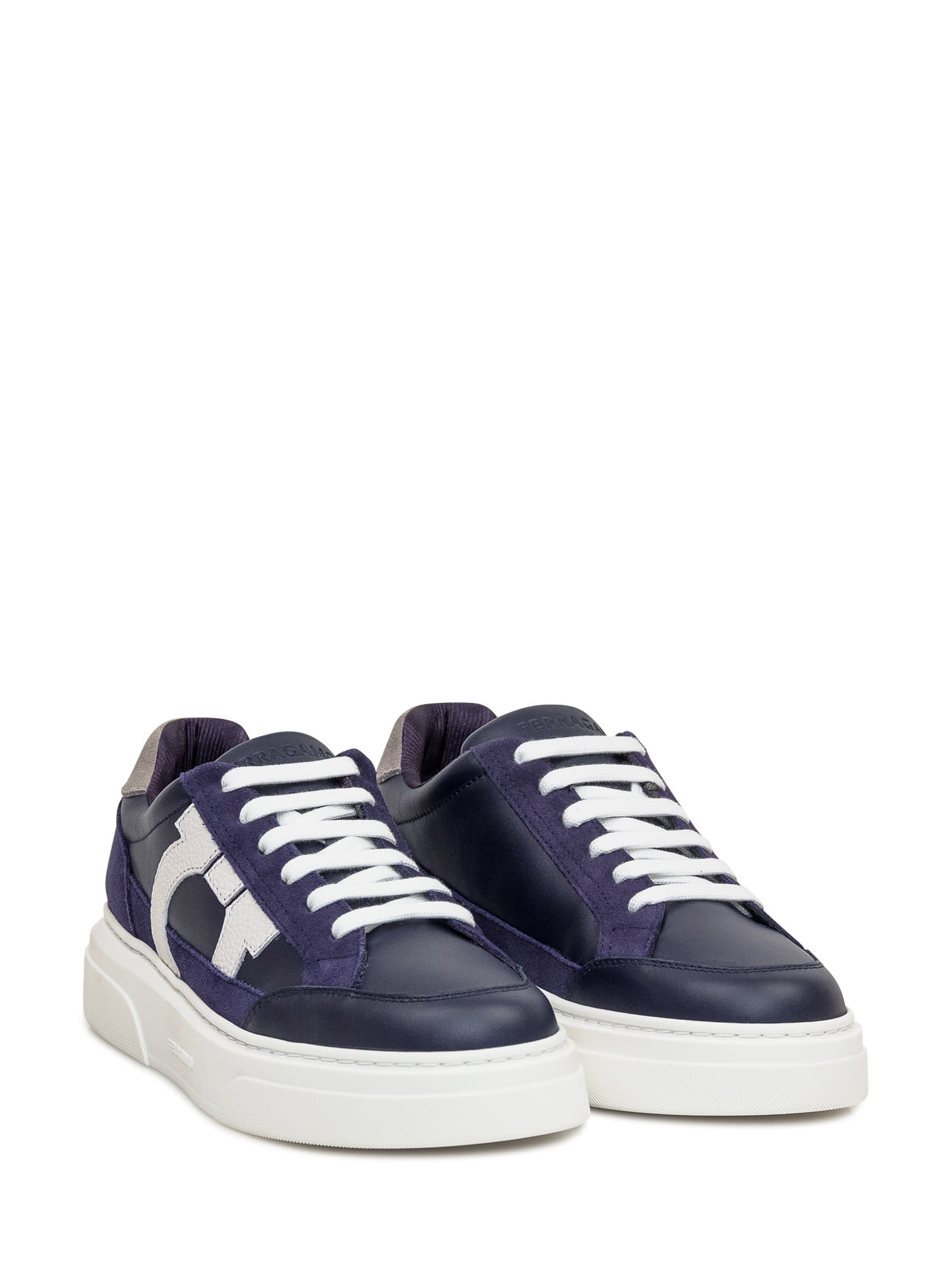 Shop Ferragamo Low-top Sneakers With Hooks In Midnight-bianco Ottico