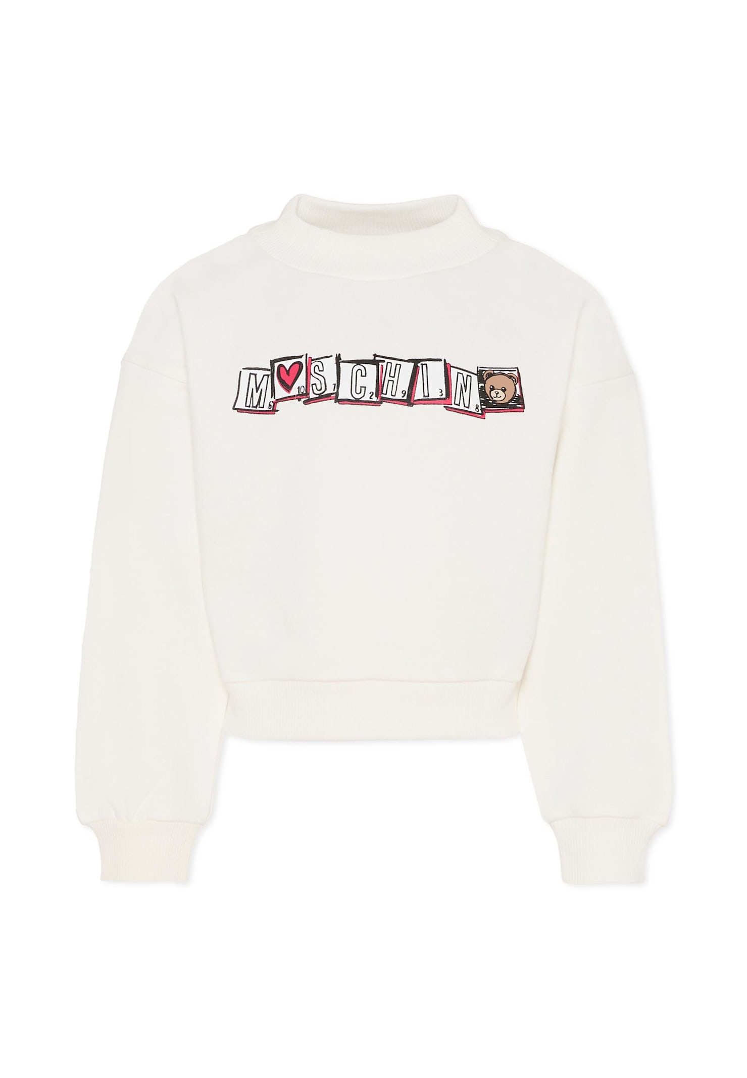 Moschino Kids' Ivory Crop Sweatshirt For Girl With Logo In Neutral