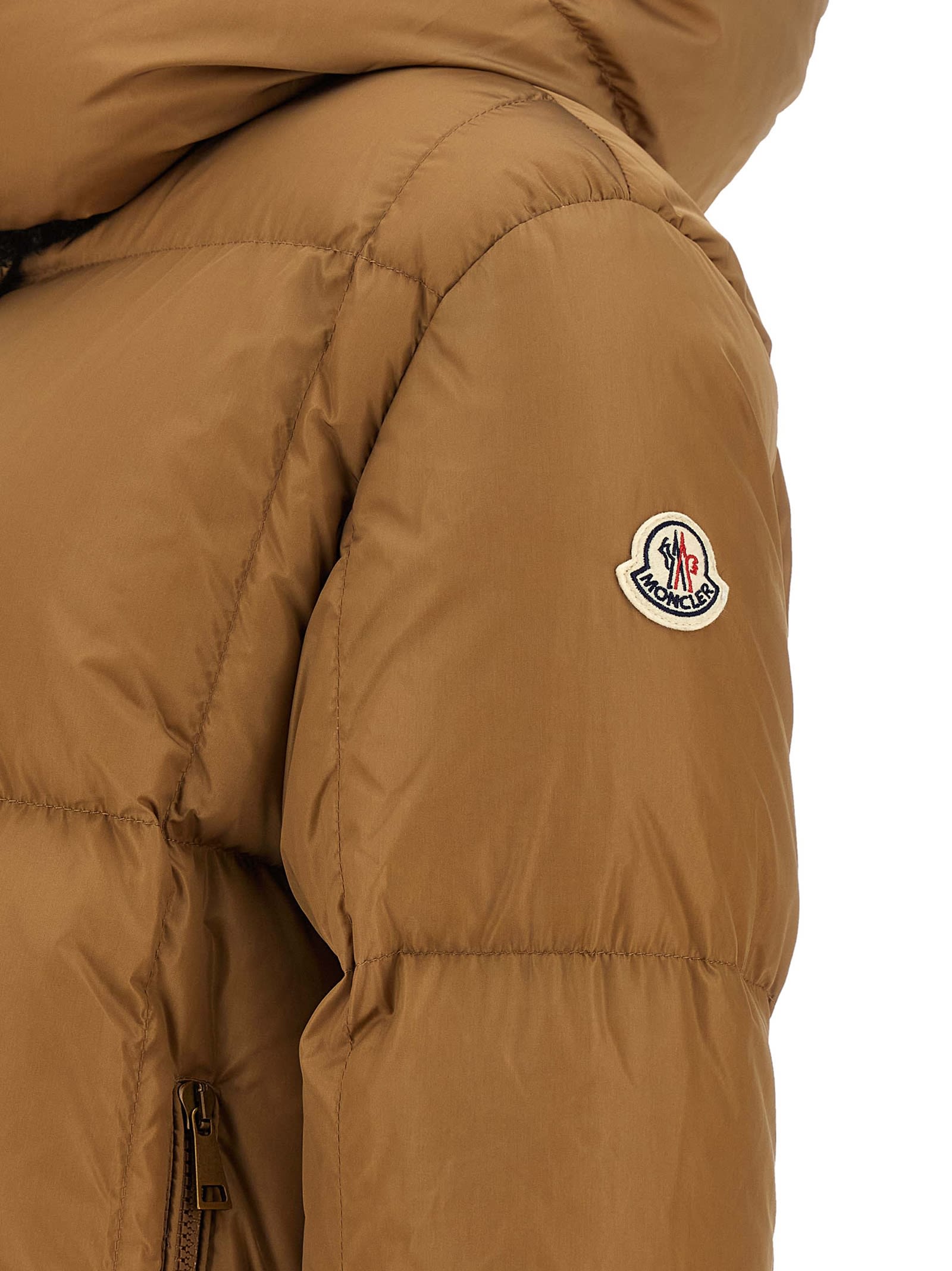 Moncler Castelnou Square-quilted Hooded Short Down Jacket In Brown