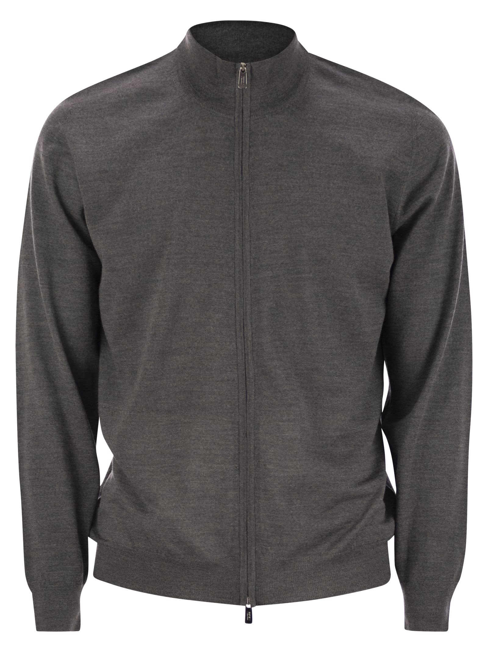 Fedeli Favonio - Virgin Wool Sweater With Full Zipper In Grey