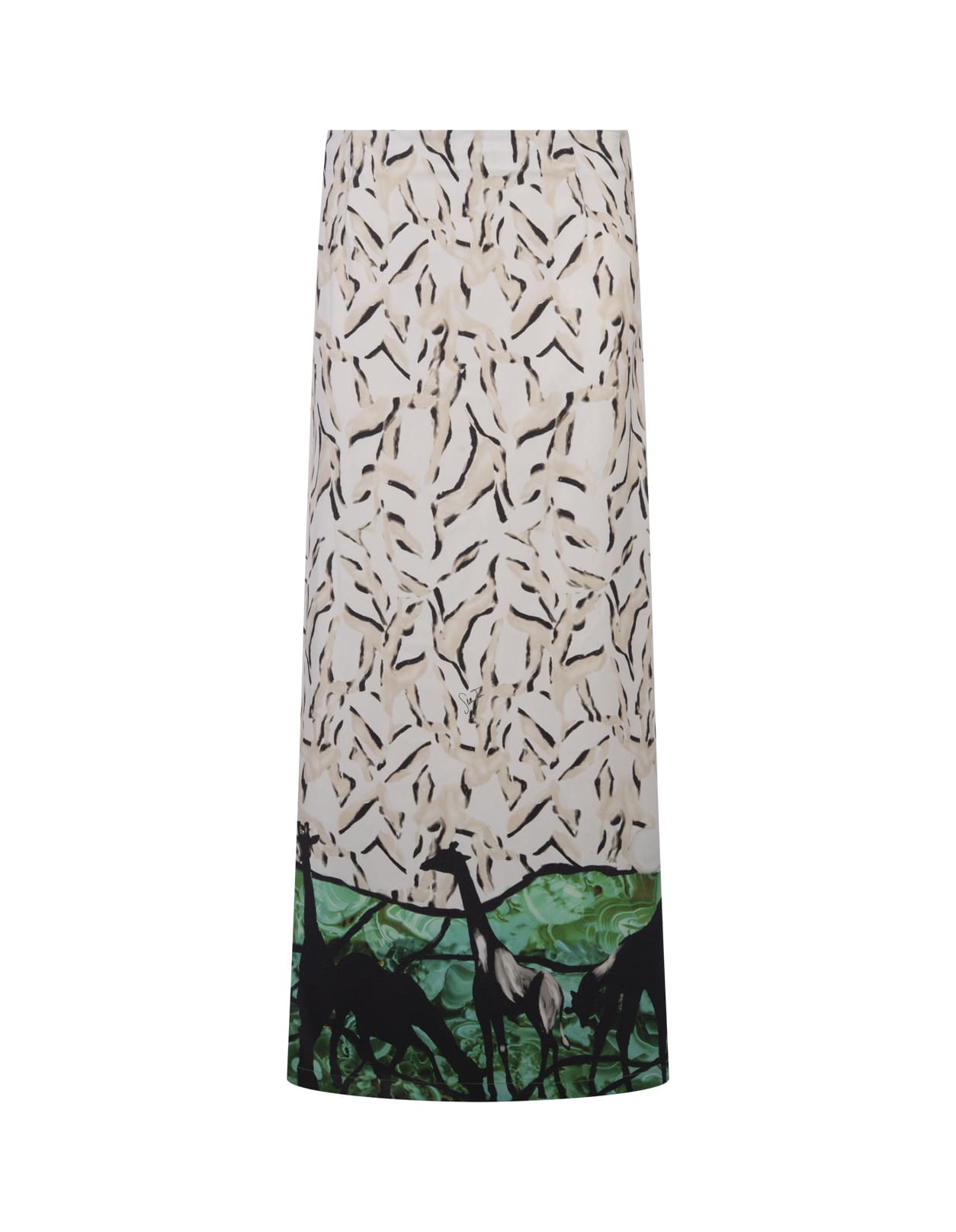 Long Skirt With Giraffe Print In White/green
