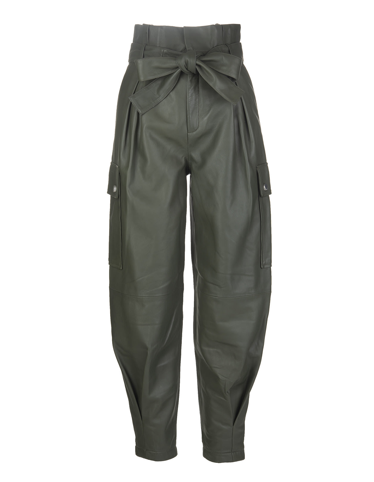 RED VALENTINO MILITARY GREEN LEATHER TROUSERS WITH BELT,VR3NF00K5BW 365