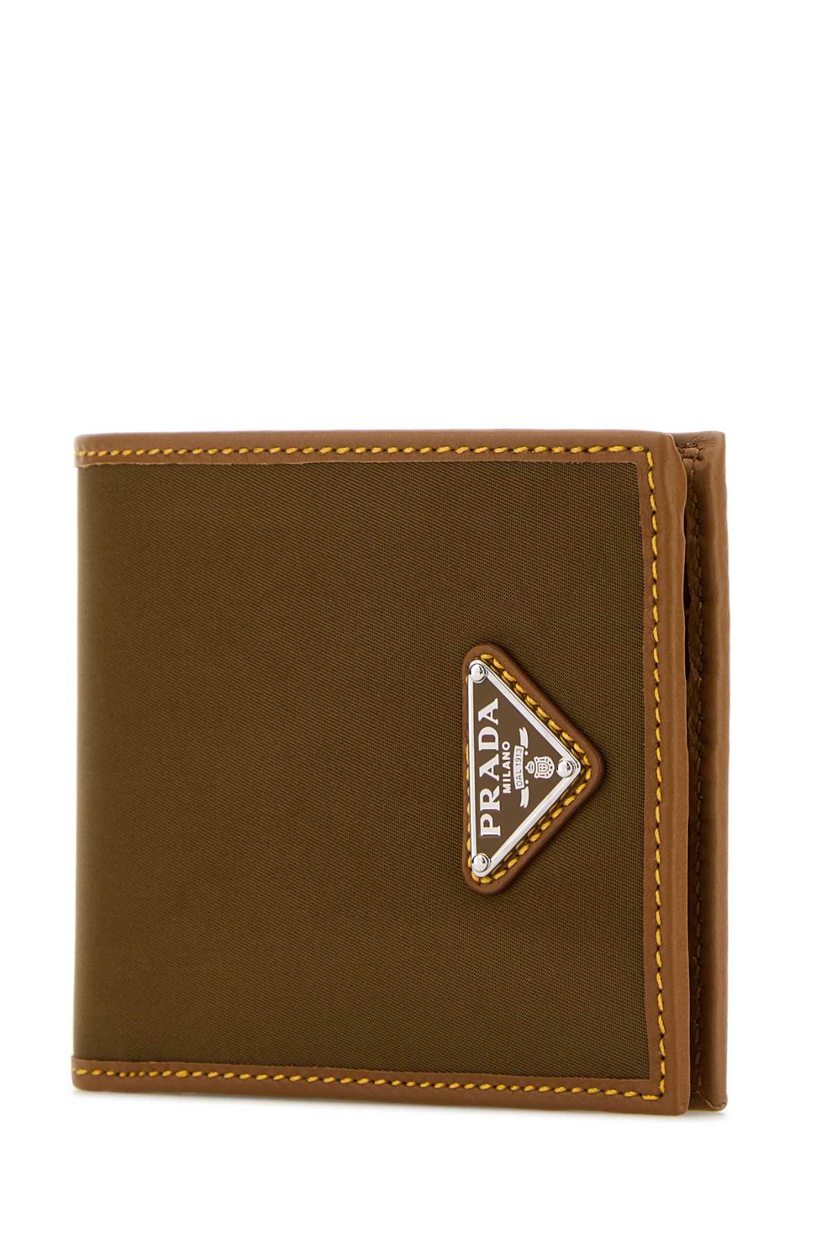 Shop Prada Two-tone Fabric And Leather Wallet In Sughero