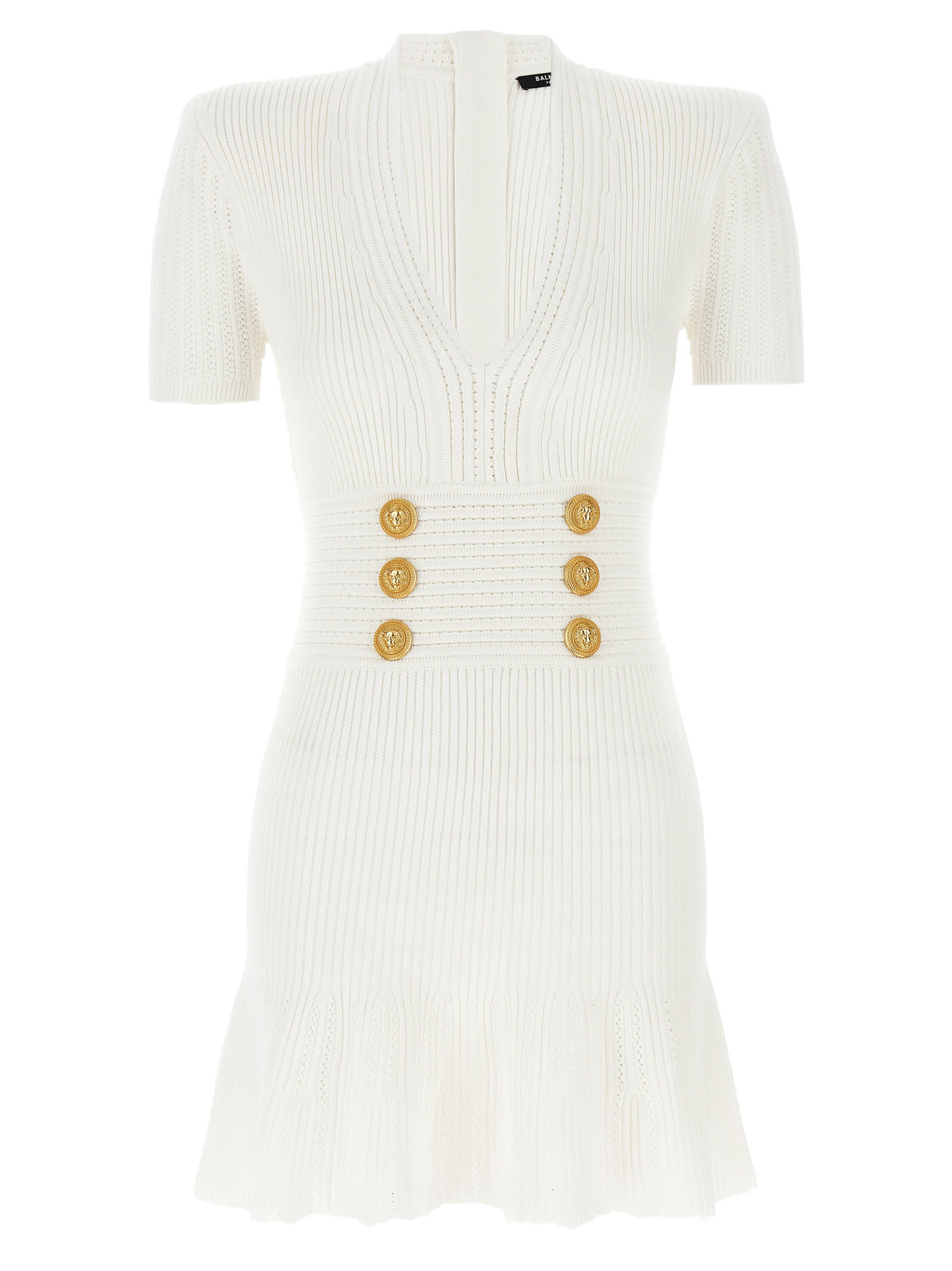 Shop Balmain Logo Button Dress In White