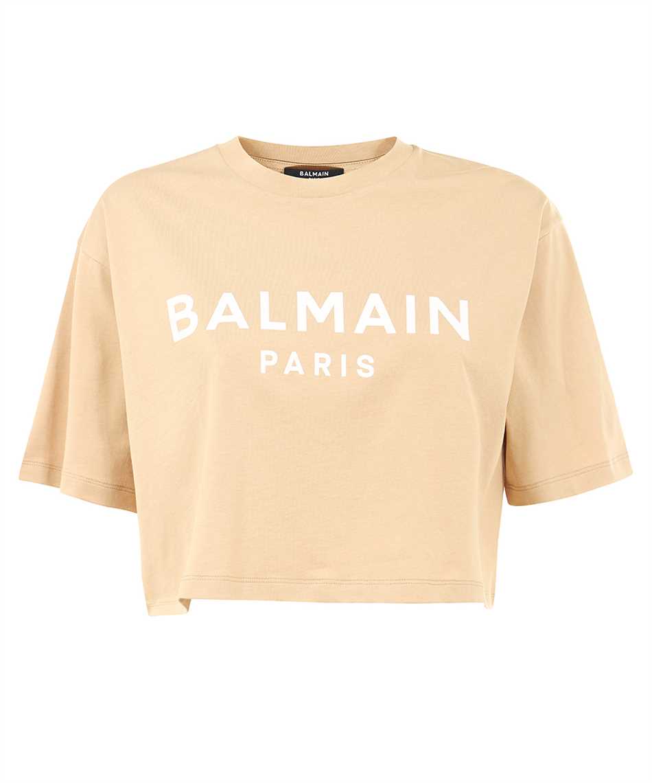 Shop Balmain Logo Detail Cropped T-shirt In Camel
