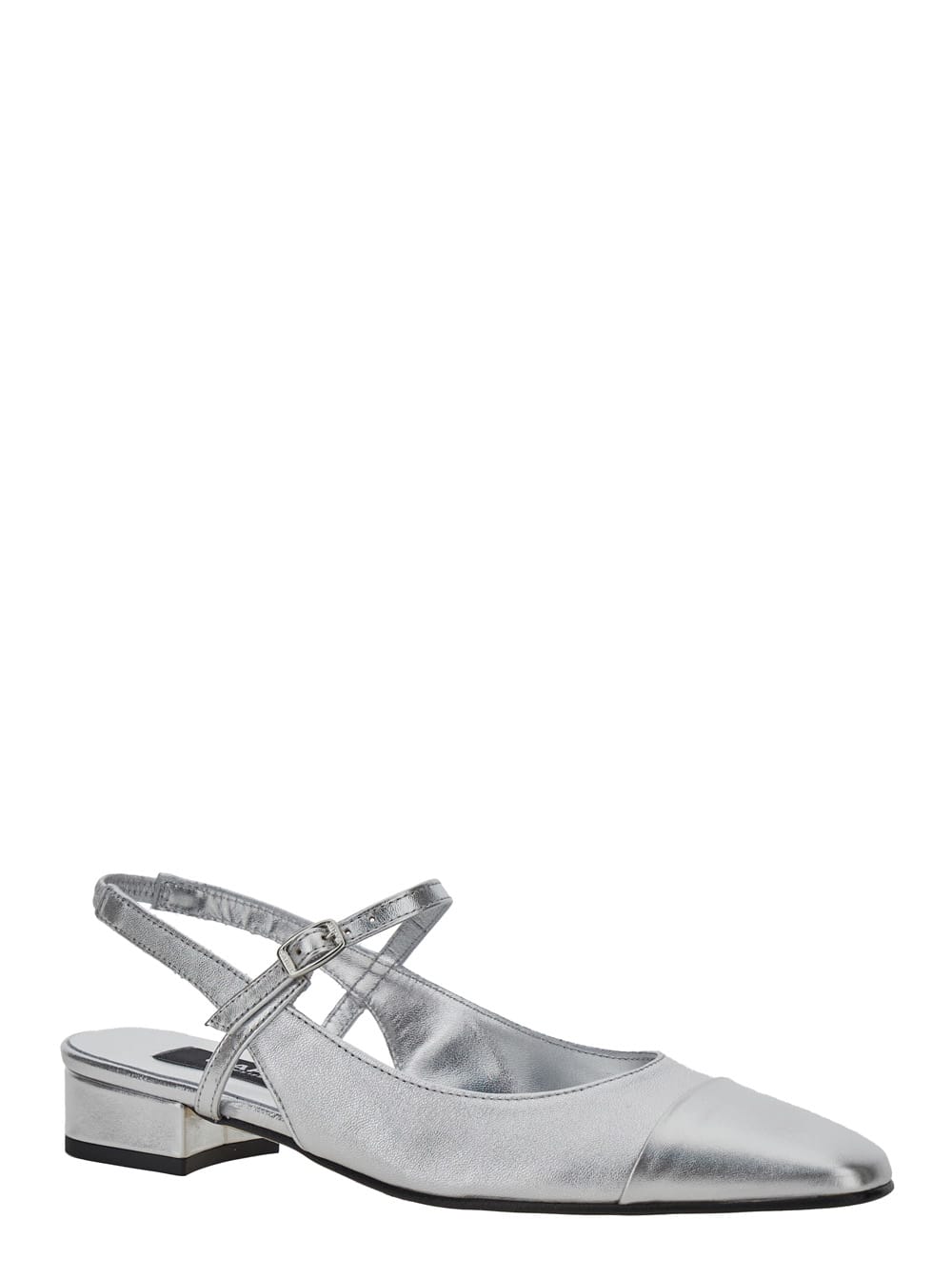 Shop Carel Oceano Silver Colored Slingback Ballet Shoes With Contrasting Toe In Leather Woman In Metallic