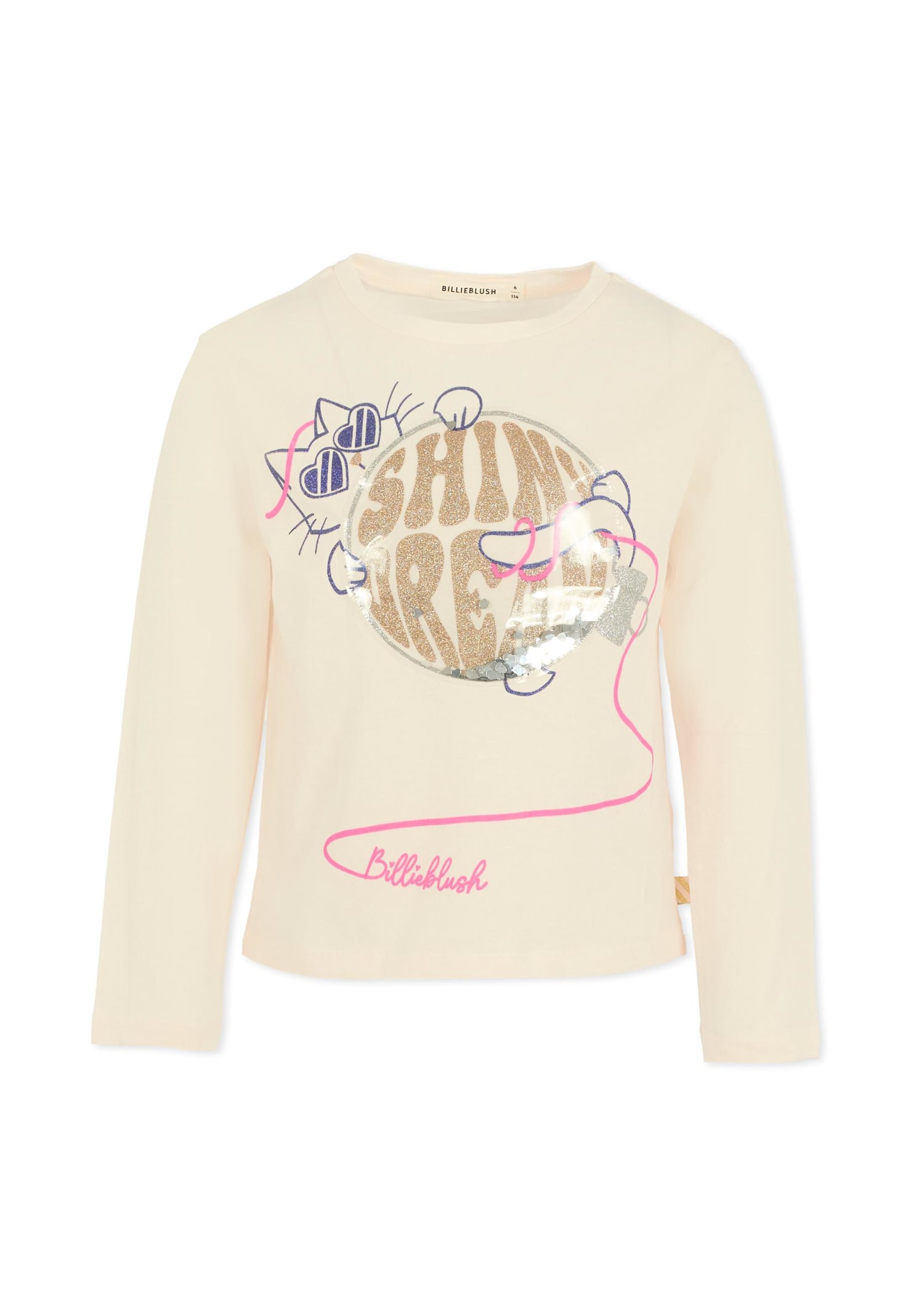 Billieblush Ivory T-shirt For Girl With Cat In Neutral