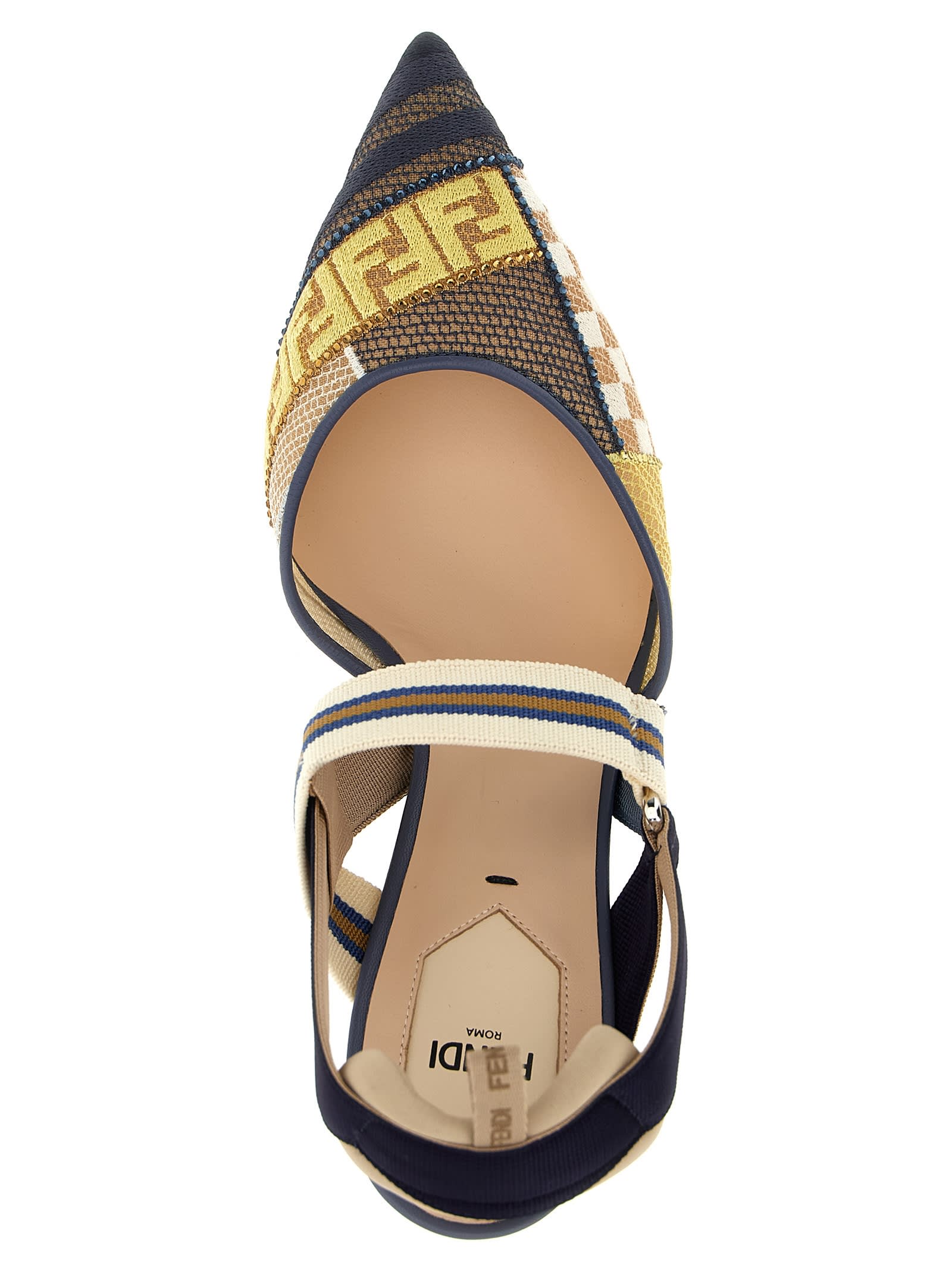 Fendi 'strappy Pointed Toe Pump With Patterned Design' In Blue